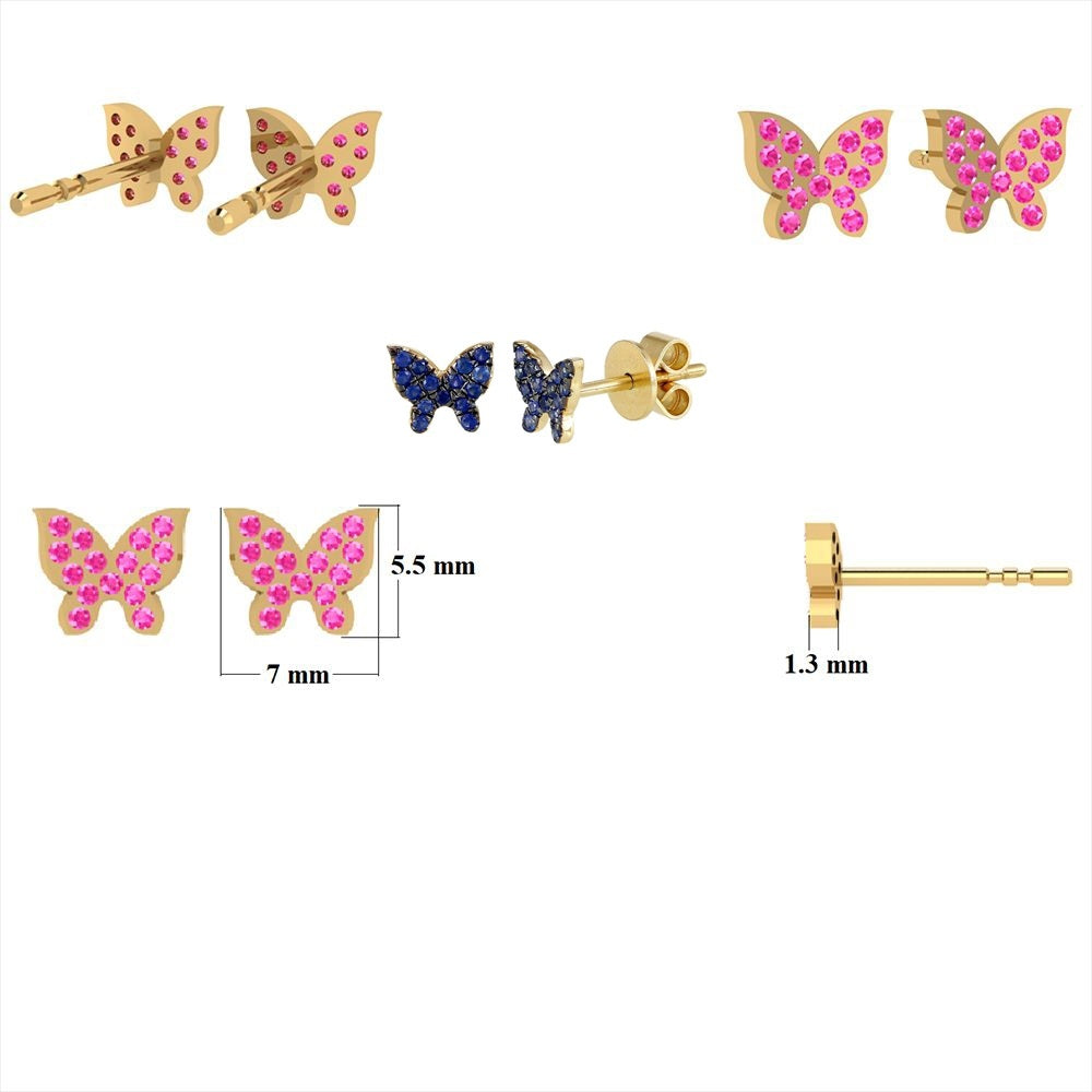 Blue Sapphire Butterfly Studs Black Rhodium 5.5x6.70mm