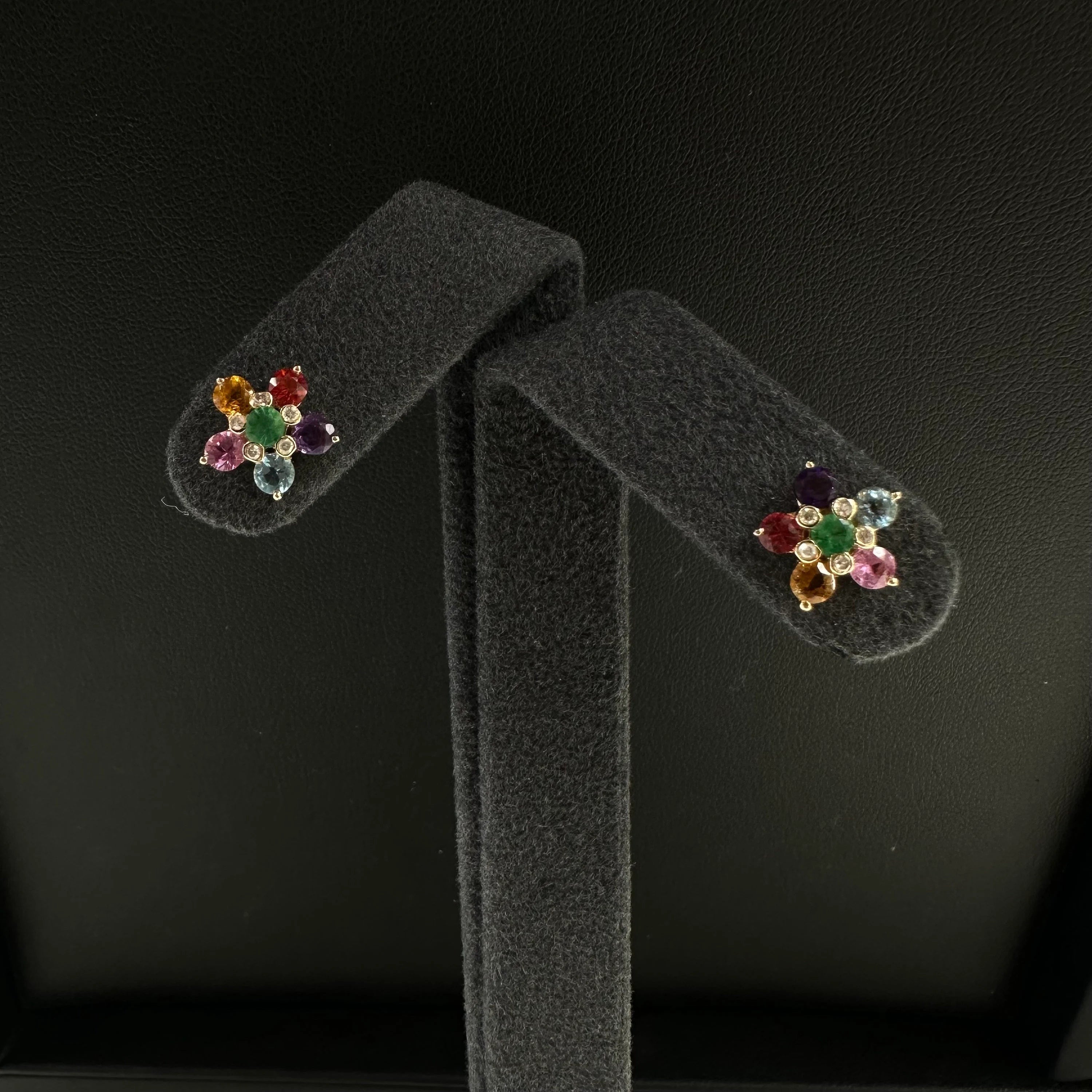 Diamond & Multi Color Flower Stud Earrings