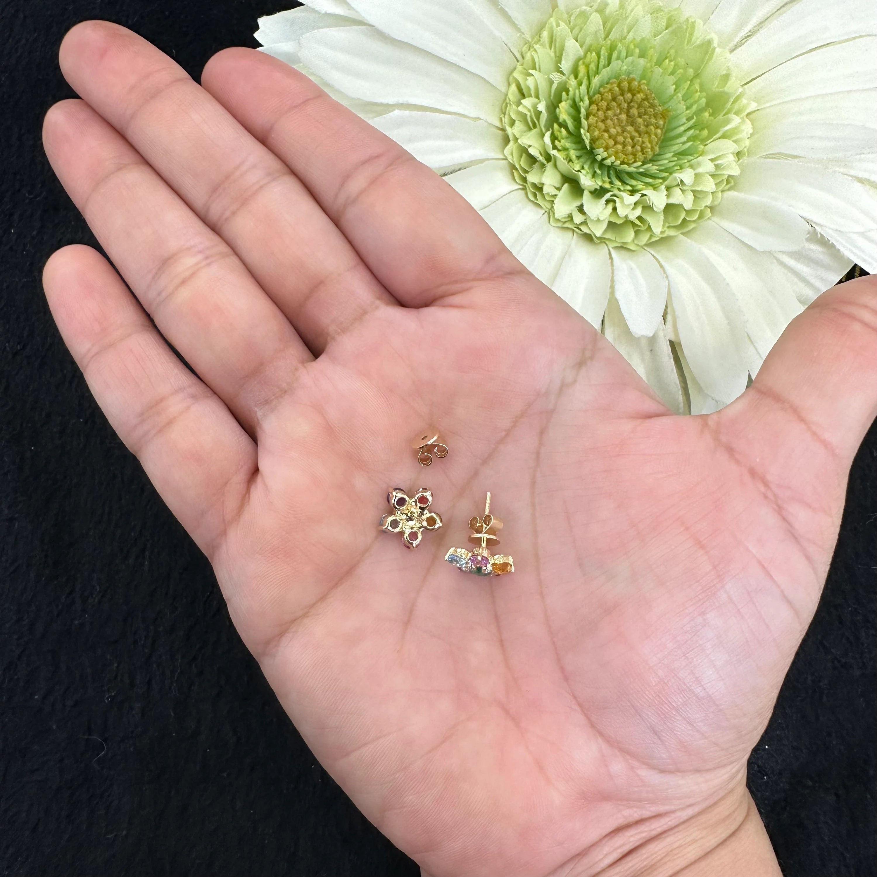 Diamond & Multi Color Flower Stud Earrings