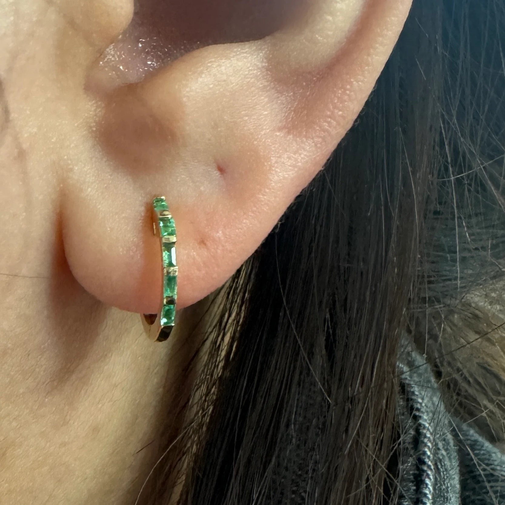 Diamond Baguette Huggies 13mm