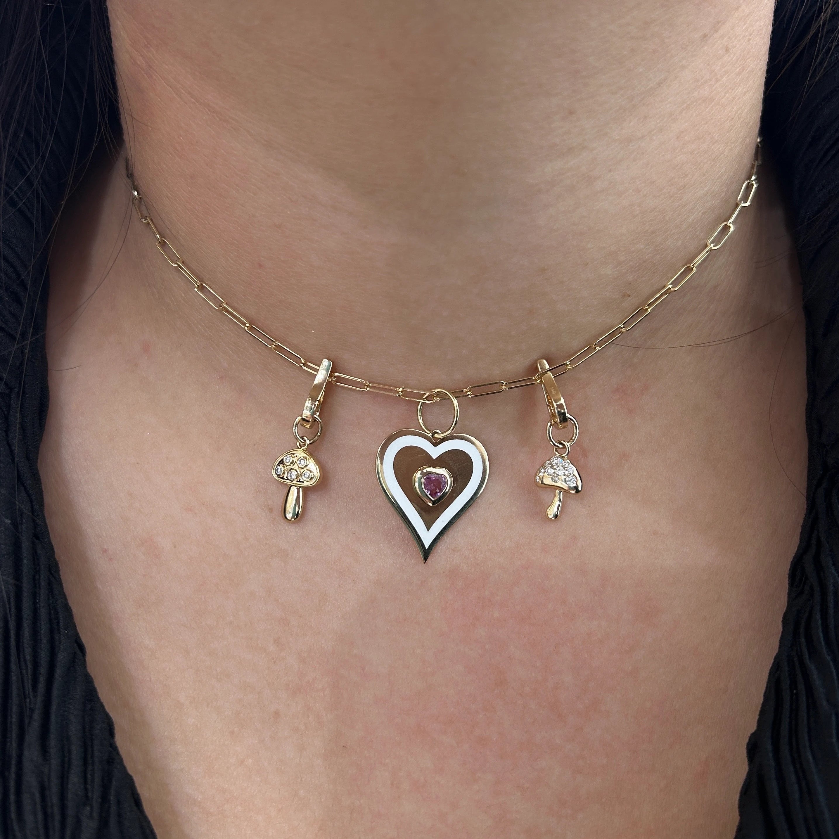 Diamond Mushroom Pendant With Black Enamel