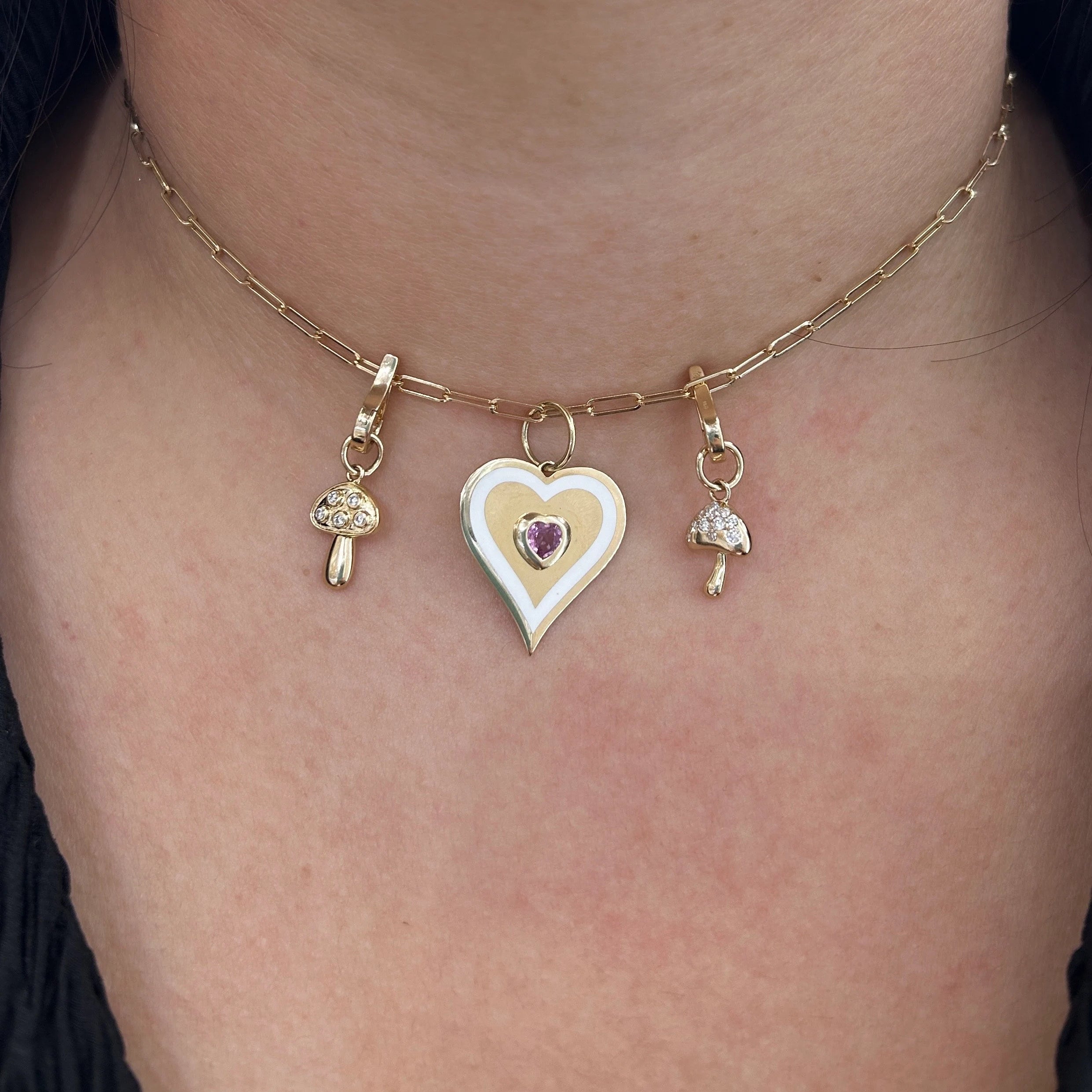 Diamond Mushroom Pendant with Amethyst Enamel 8x13mm