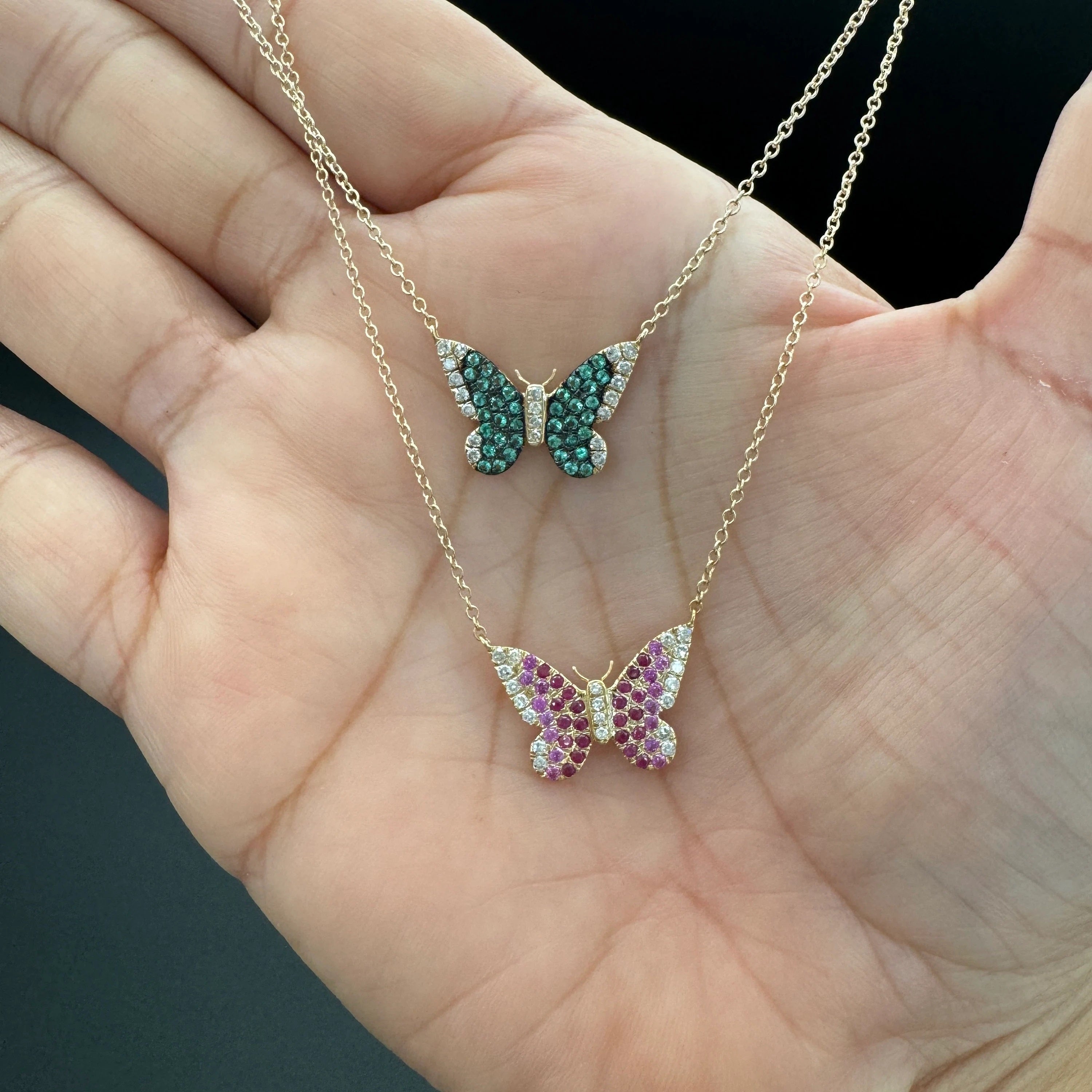 Diamond & Pink Sapphire Ruby Butterfly Necklace