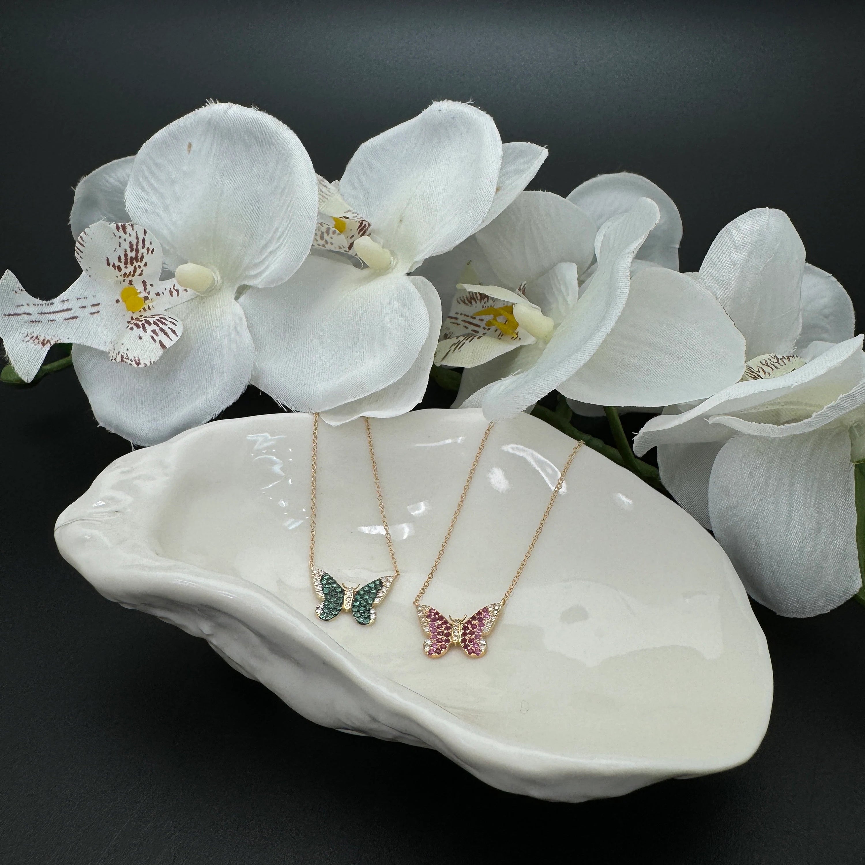 Diamond & Pink Sapphire Ruby Butterfly Necklace