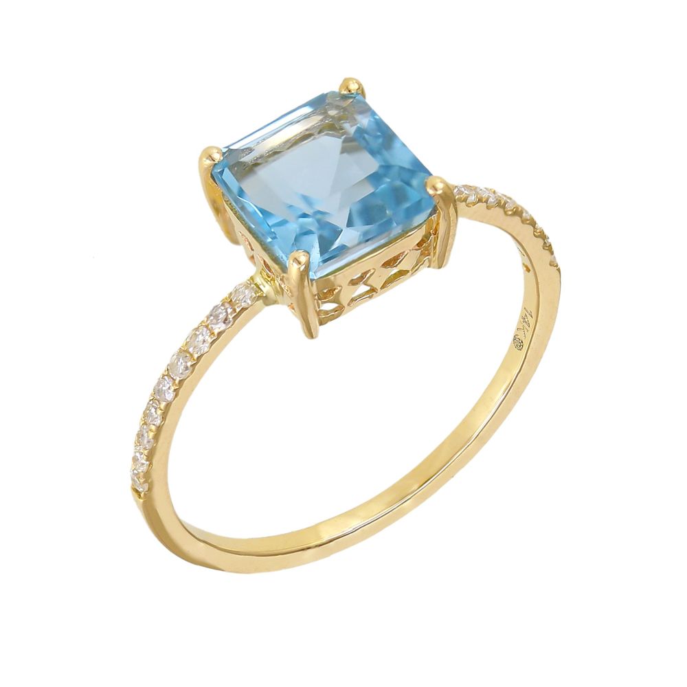 Diamond Square Swiss Blue Topaz Ring 7