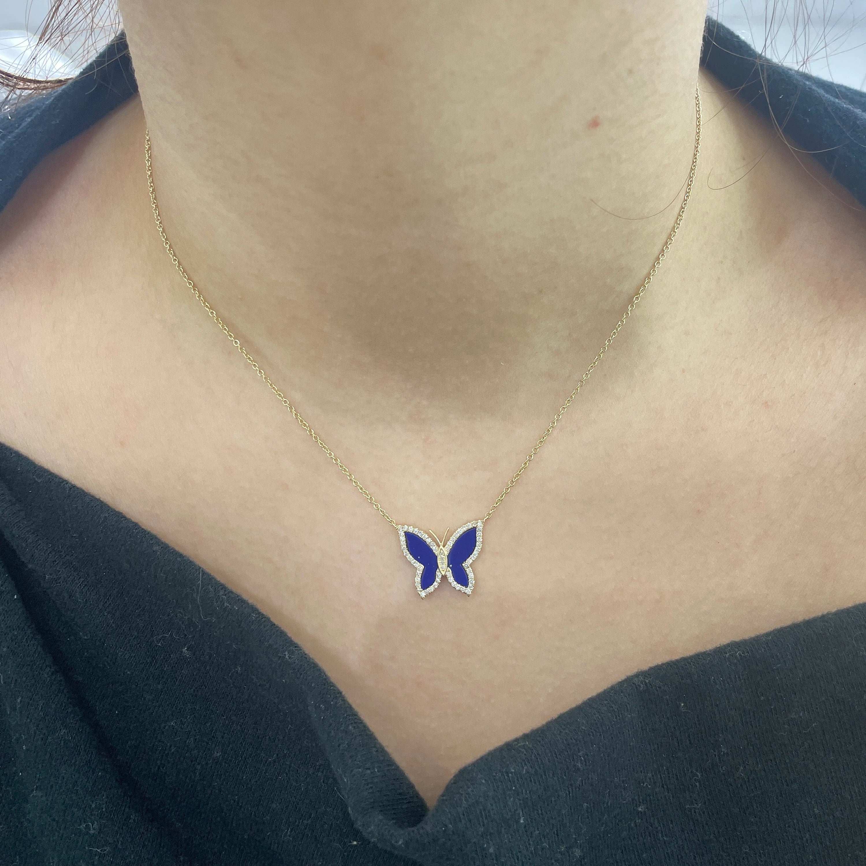Diamond & Lapis Butterfly Necklace 14x17mm
