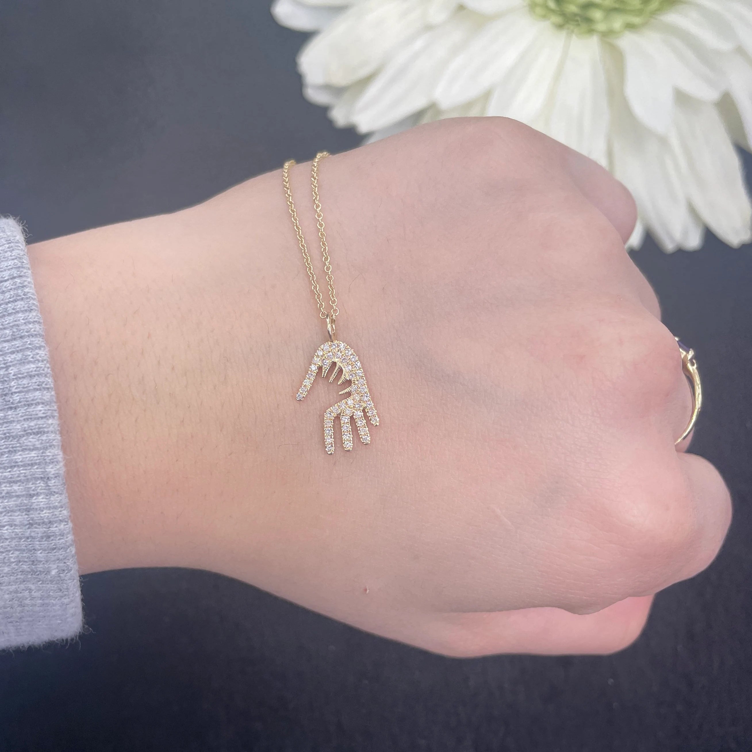 Diamond Hamsa Hand Pendant Necklace