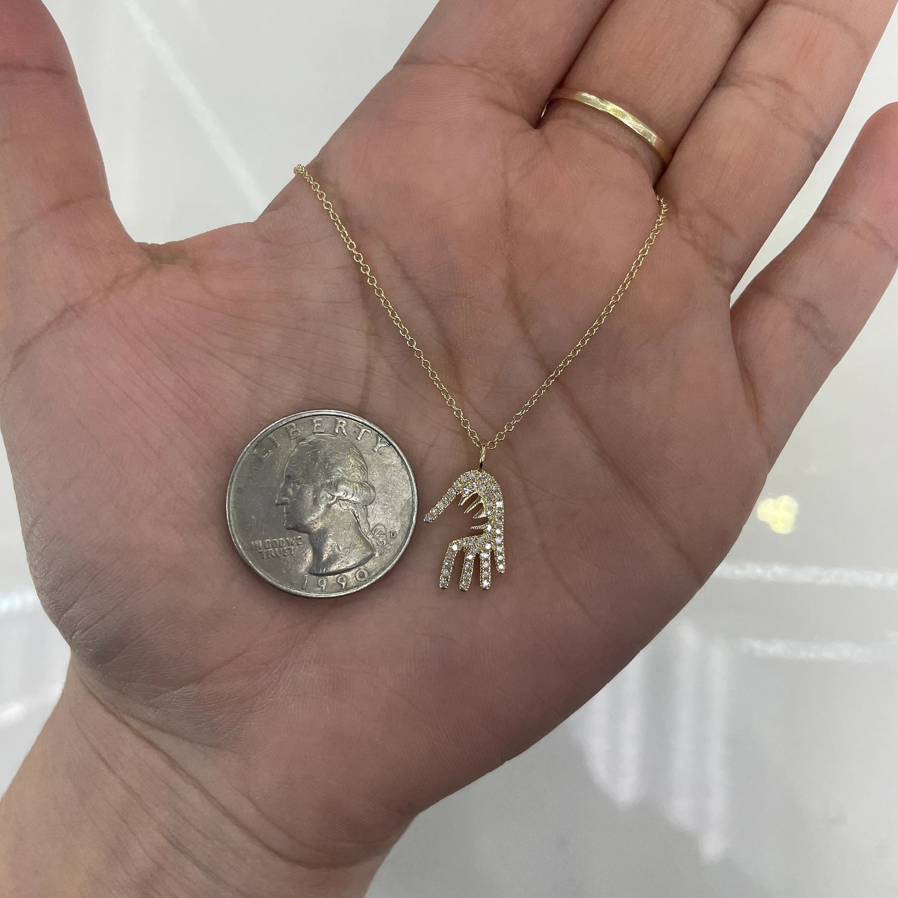 Diamond Hamsa Hand Pendant Necklace