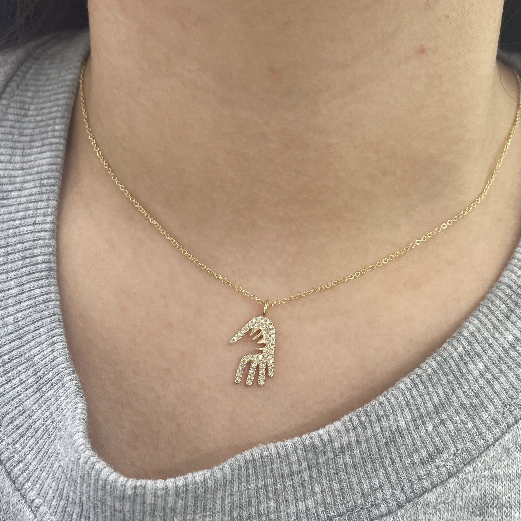 Diamond Hamsa Hand Pendant Necklace
