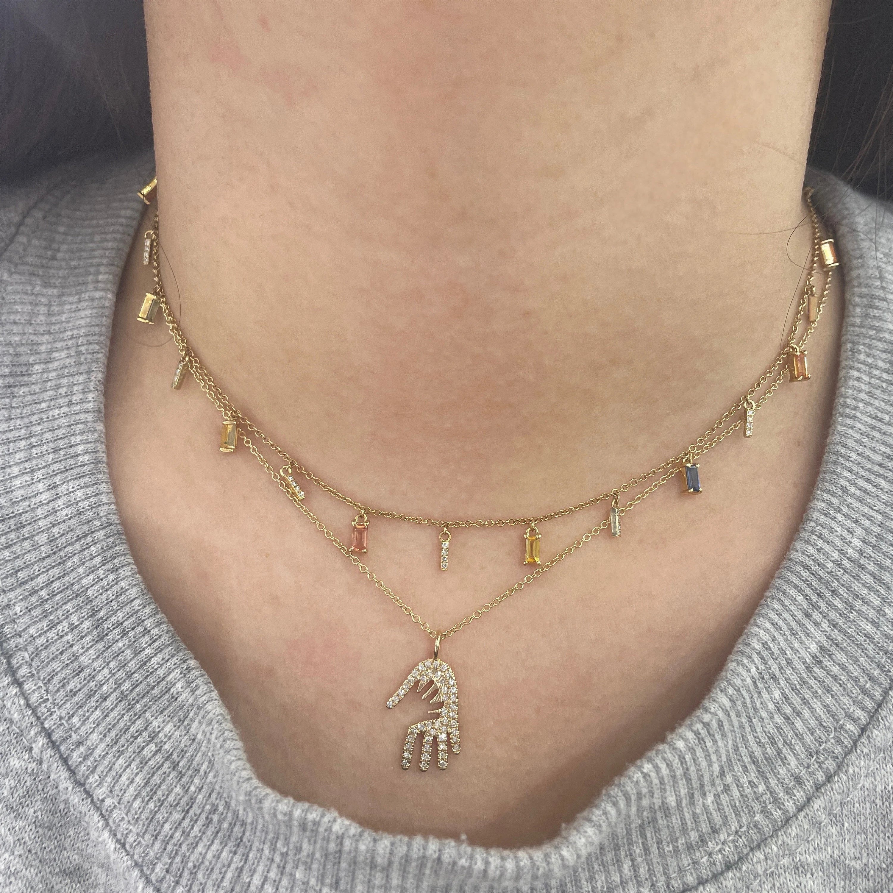 Diamond Hamsa Hand Pendant Necklace