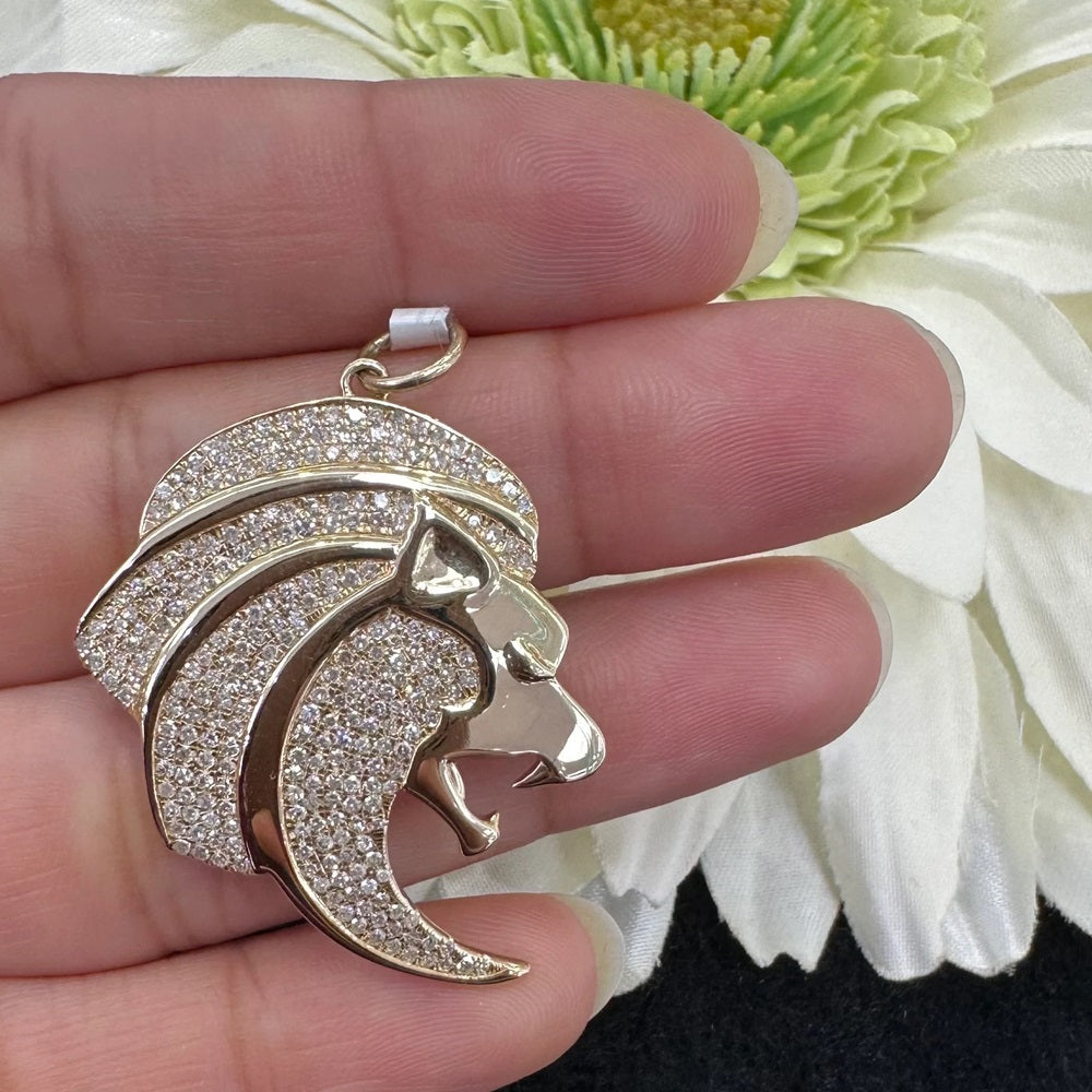 Diamond Lion Face Pendant Necklace