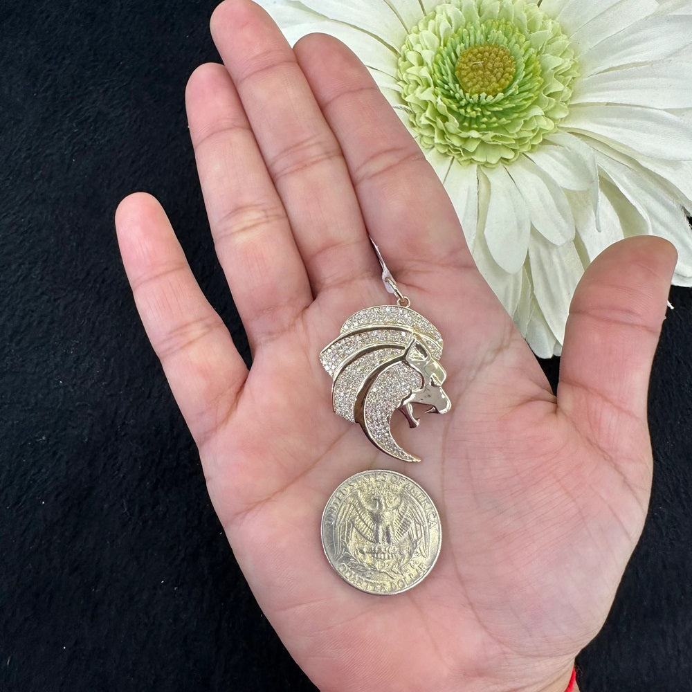Diamond Lion Face Pendant Necklace