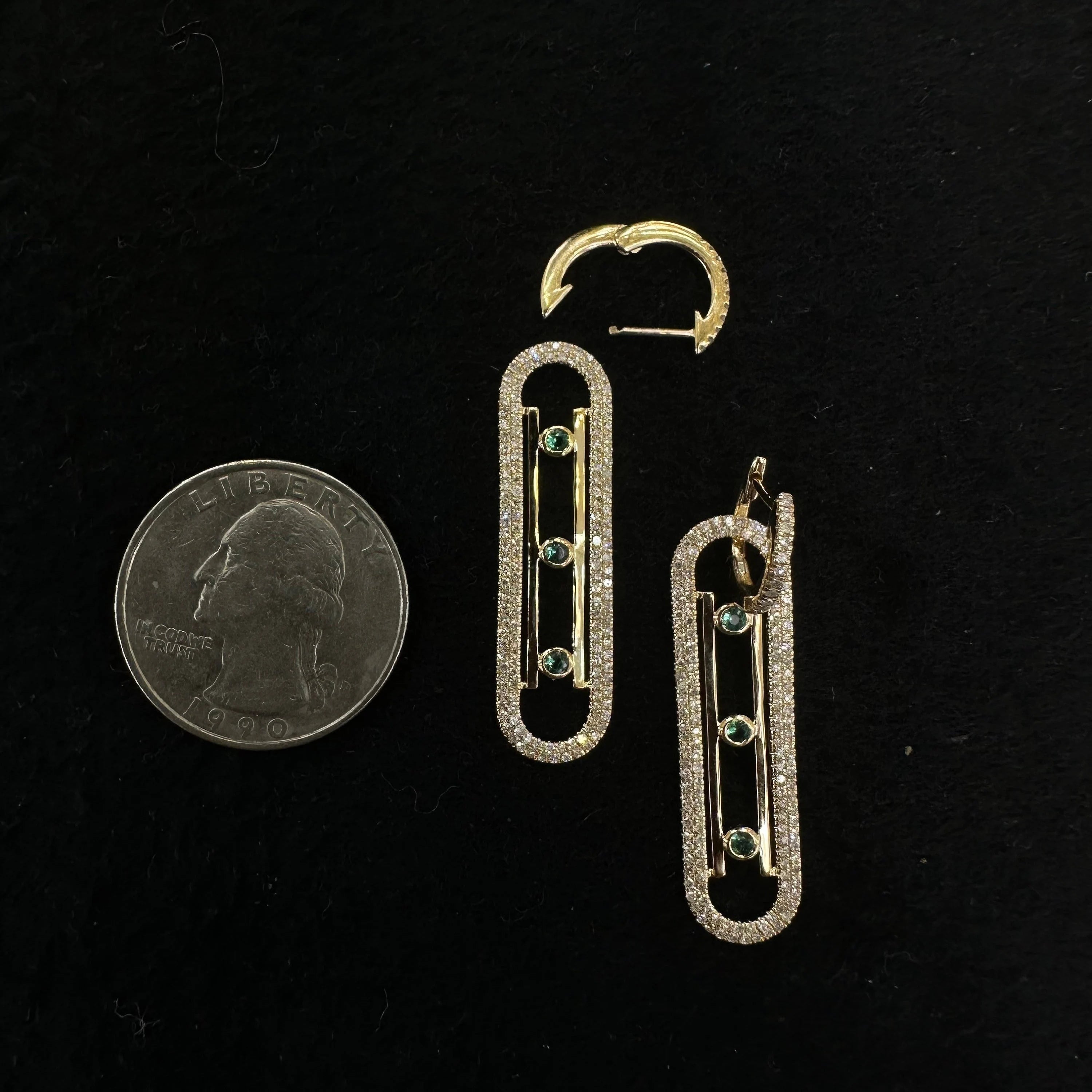 Diamond & Emerald Vertical Bar Earring 12mm