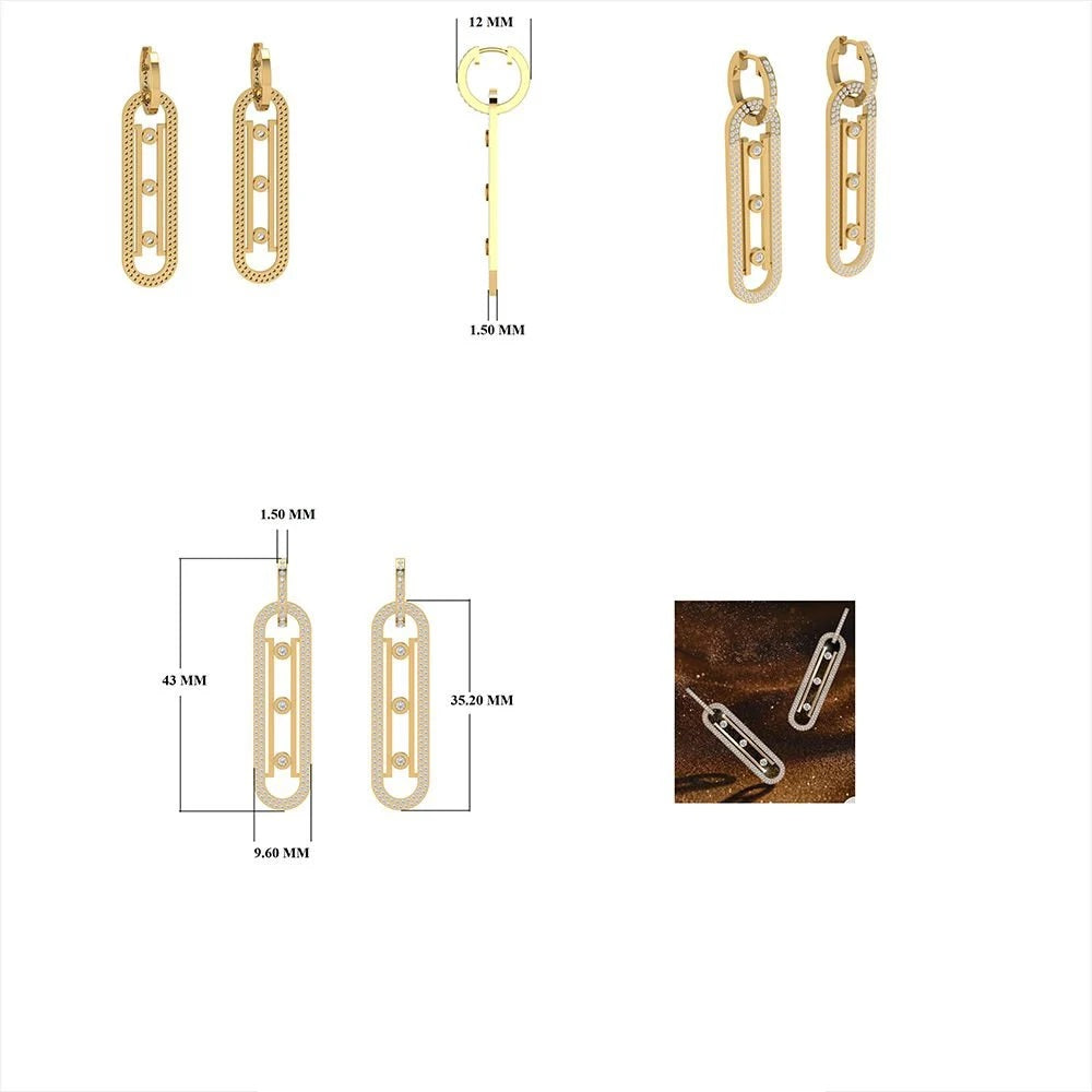 Diamond & Emerald Vertical Bar Earring 12mm