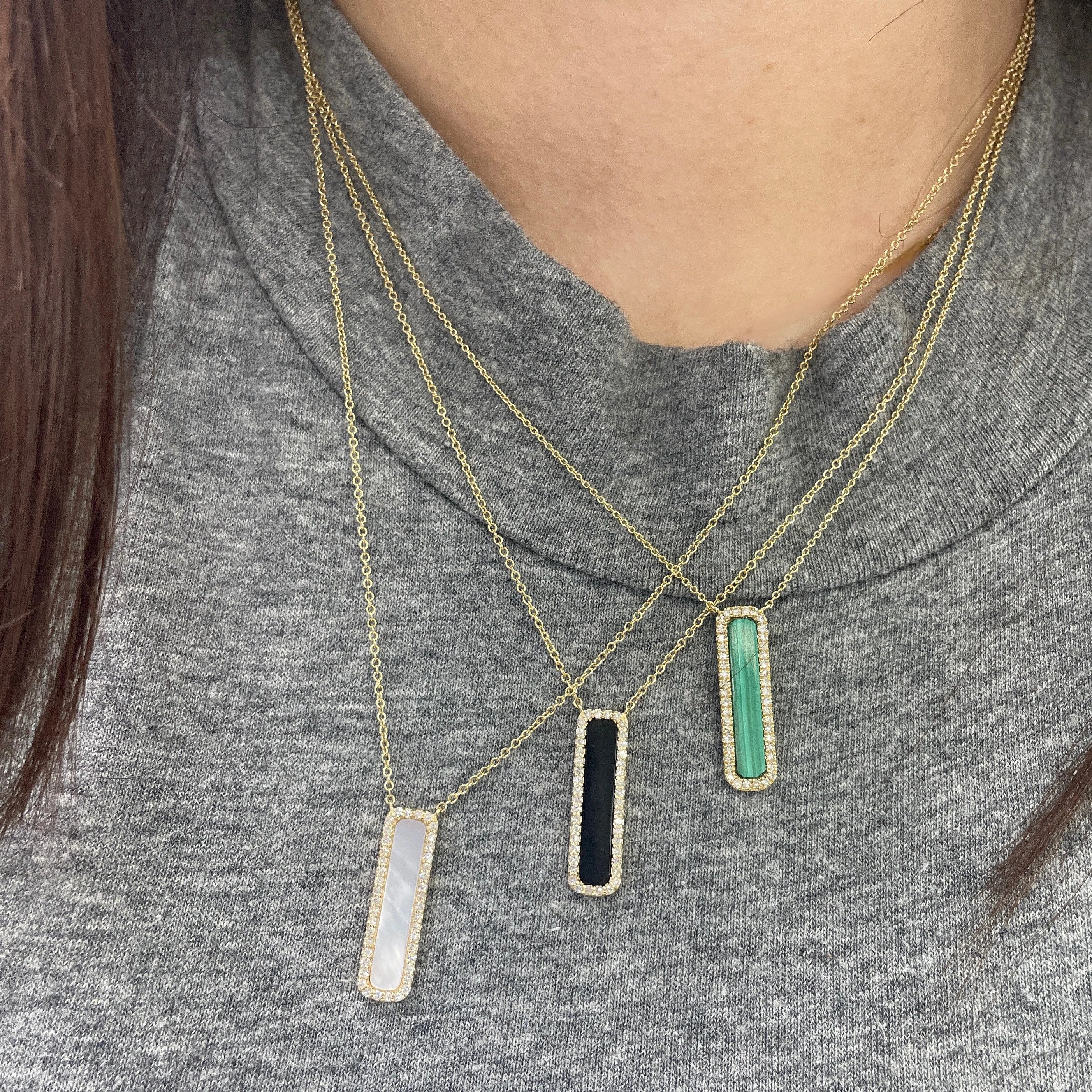 Diamond & Mother Of Pearl Vertical Bar Necklace