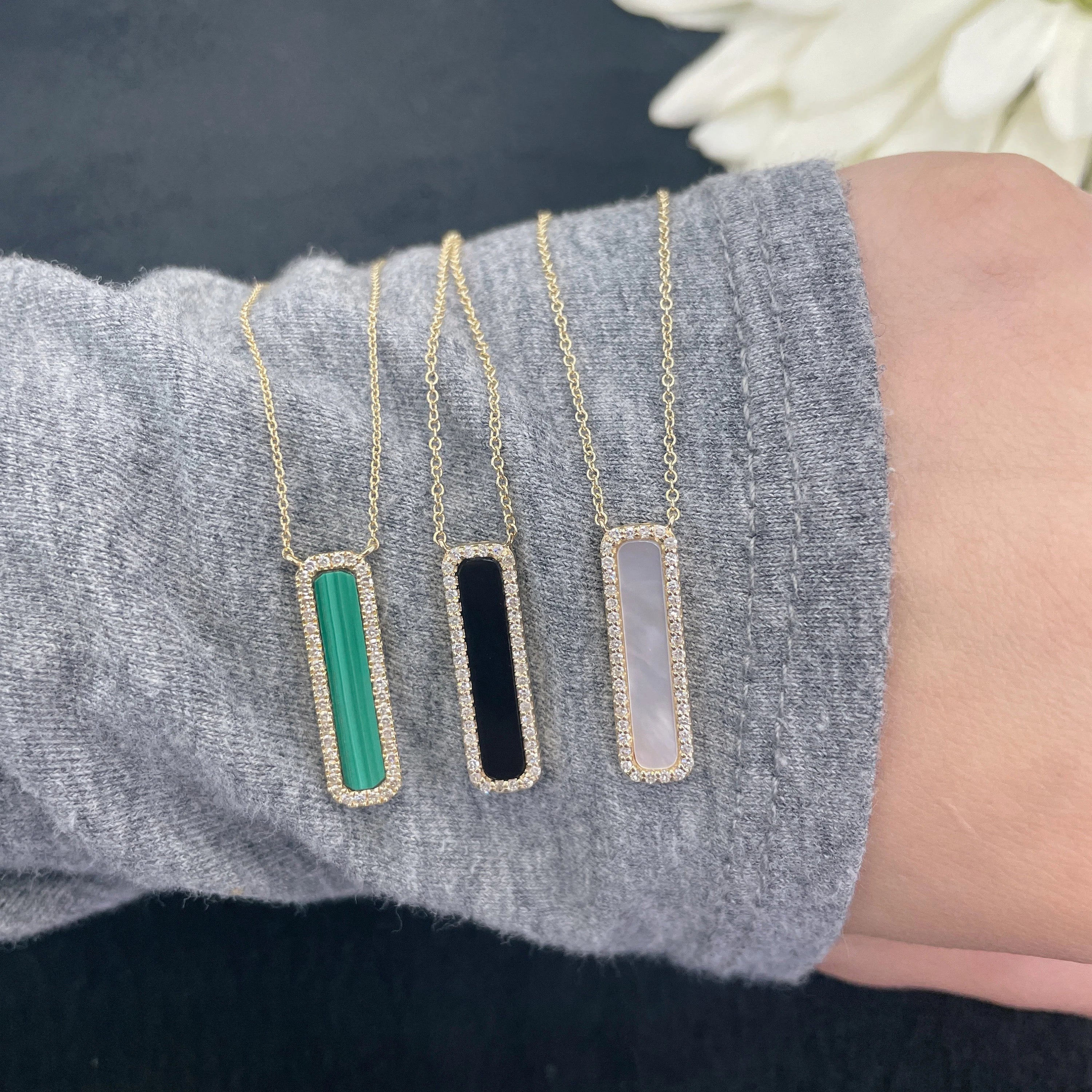 Diamond & Mother Of Pearl Vertical Bar Necklace