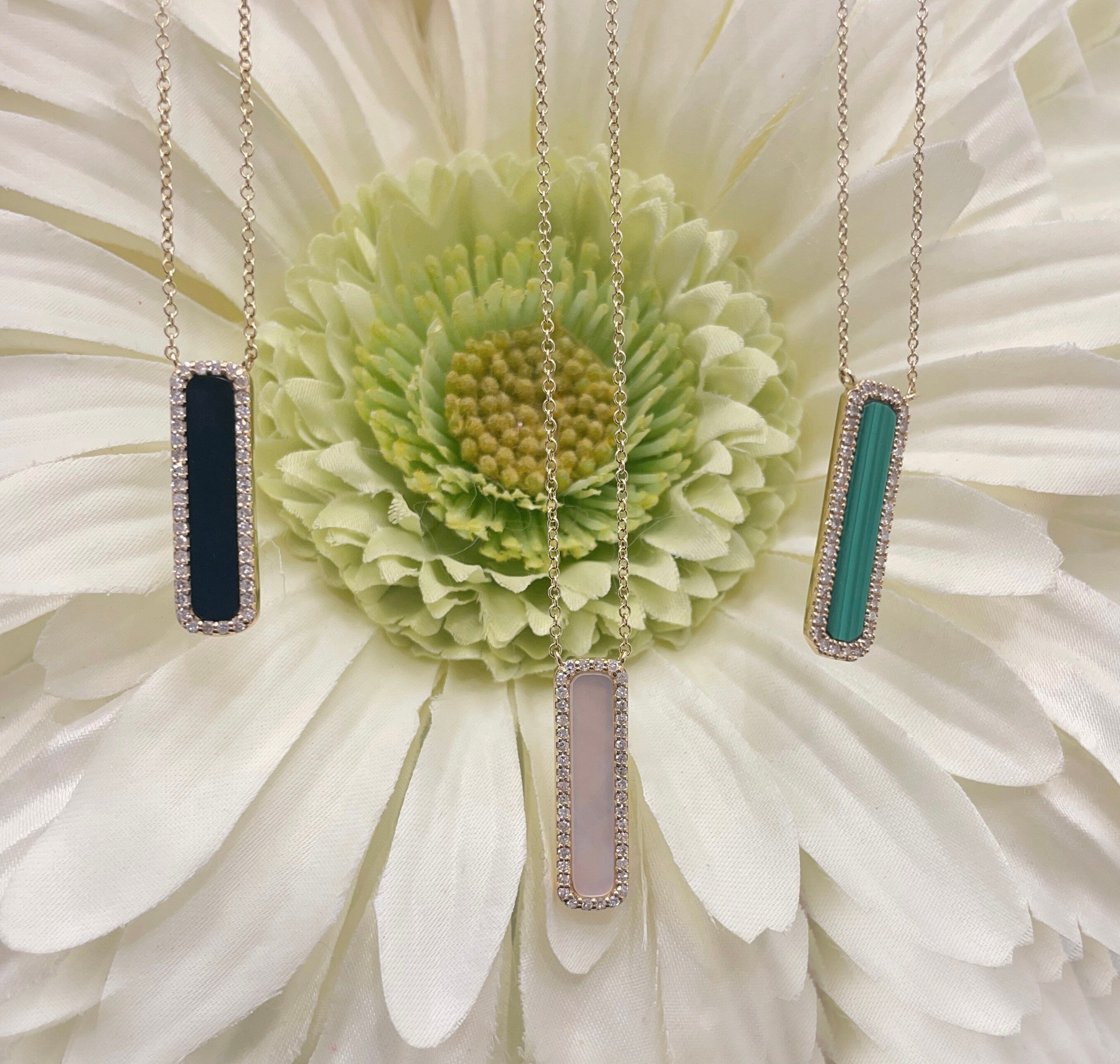 Diamond Black Onyx Vertical Bar Necklace