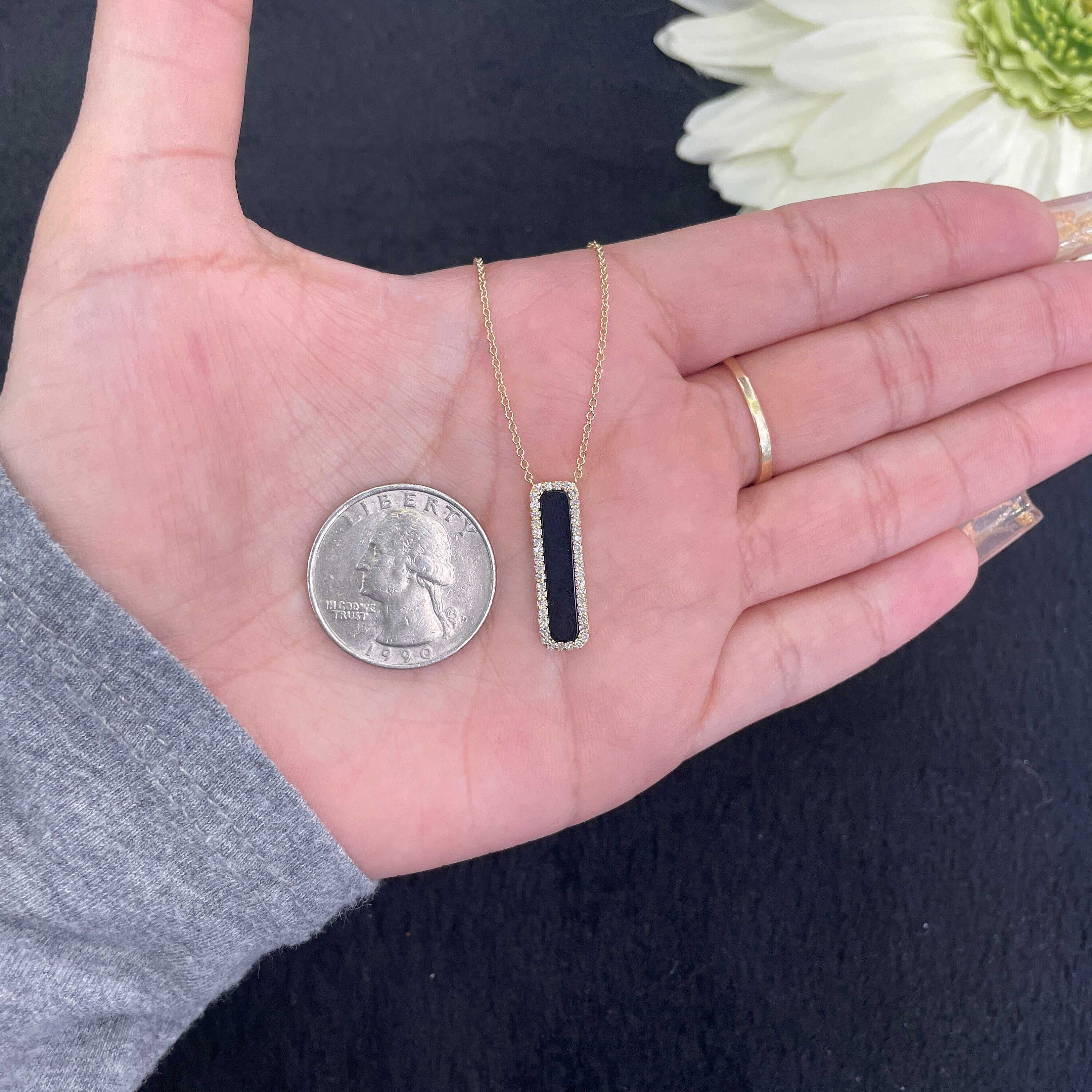 Diamond Black Onyx Vertical Bar Necklace