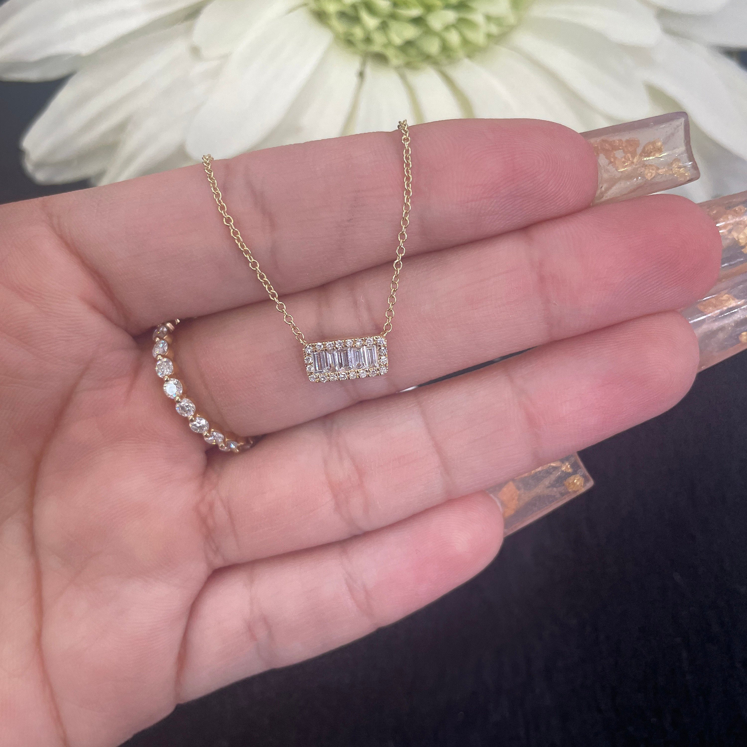Diamond Baguette Bar Necklace