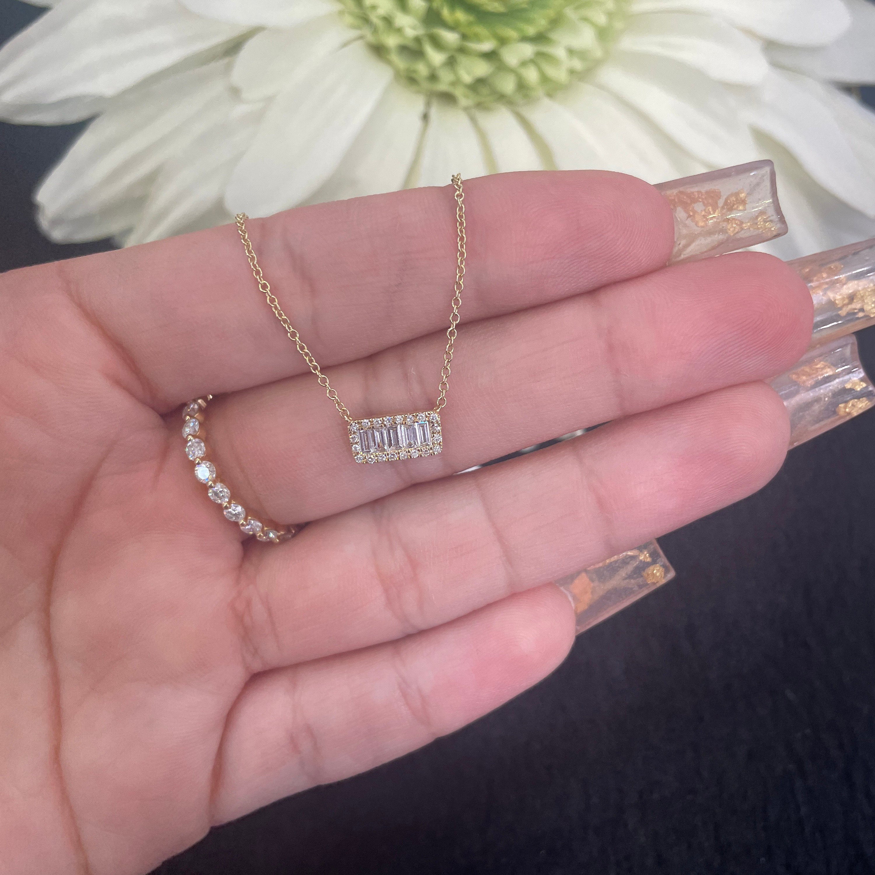 Diamond Baguette Bar Necklace