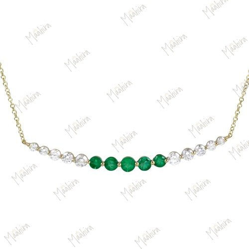 Diamond & Emerald Bar Pendant Necklace 51.70mm Long