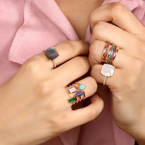 Diamond & Rainbow Moonstone Ring in US 6