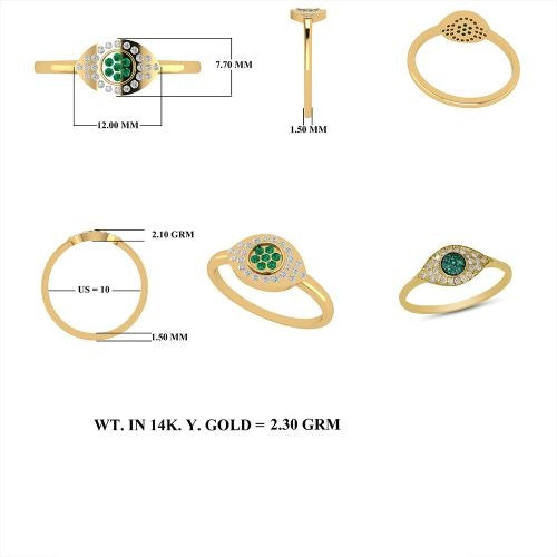 Diamond & Emerald Evil Eye Ring in US Size 10