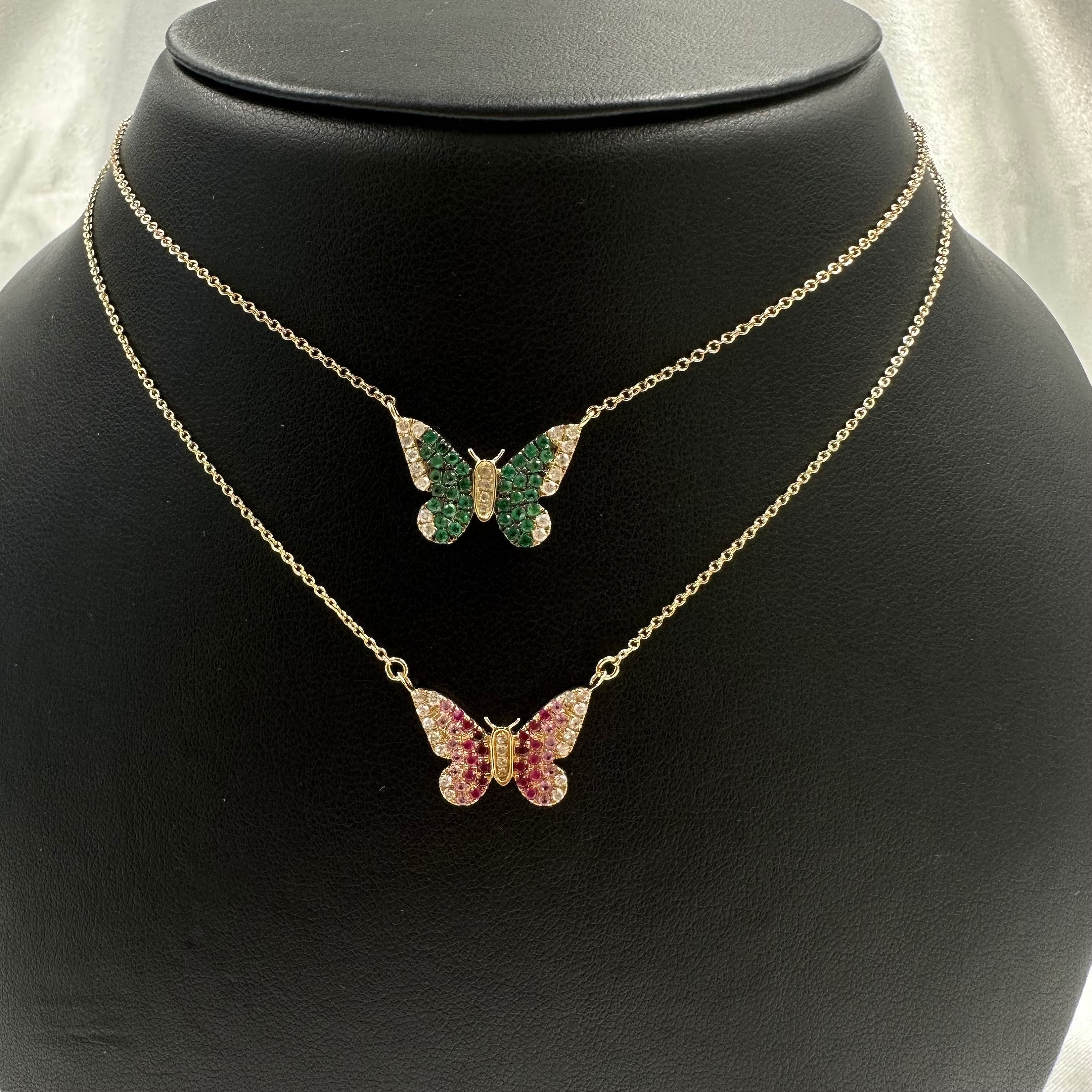 Diamond & Emerald Butterfly Necklace