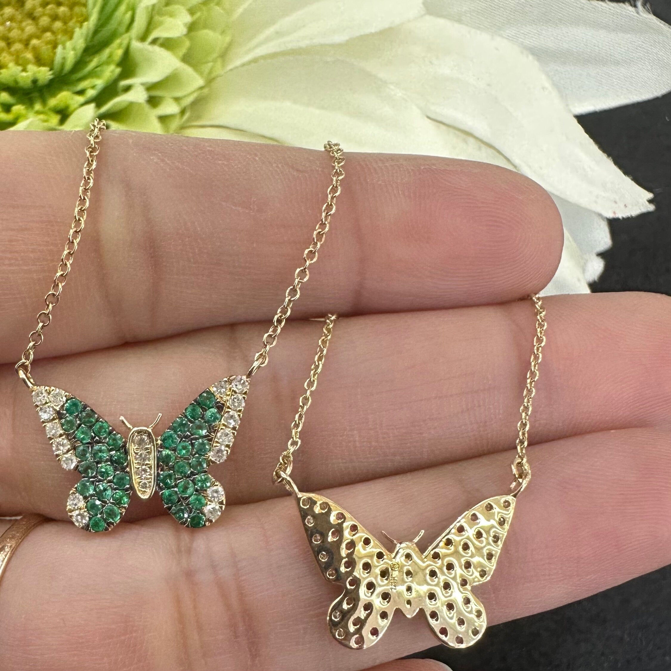 Diamond & Emerald Butterfly Necklace