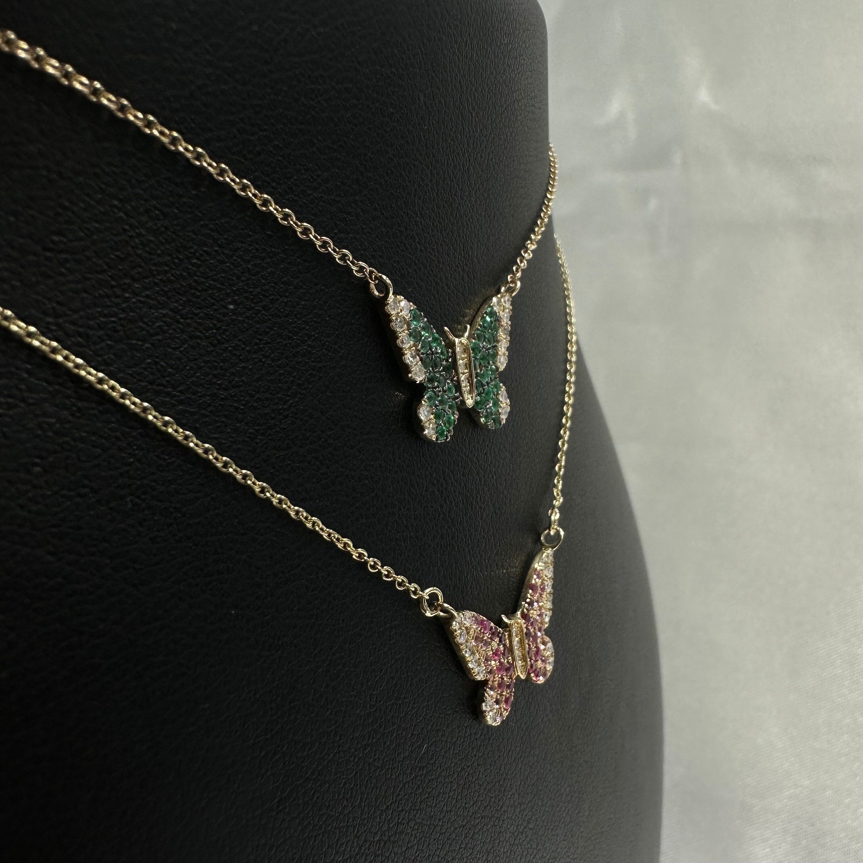Diamond & Emerald Butterfly Necklace