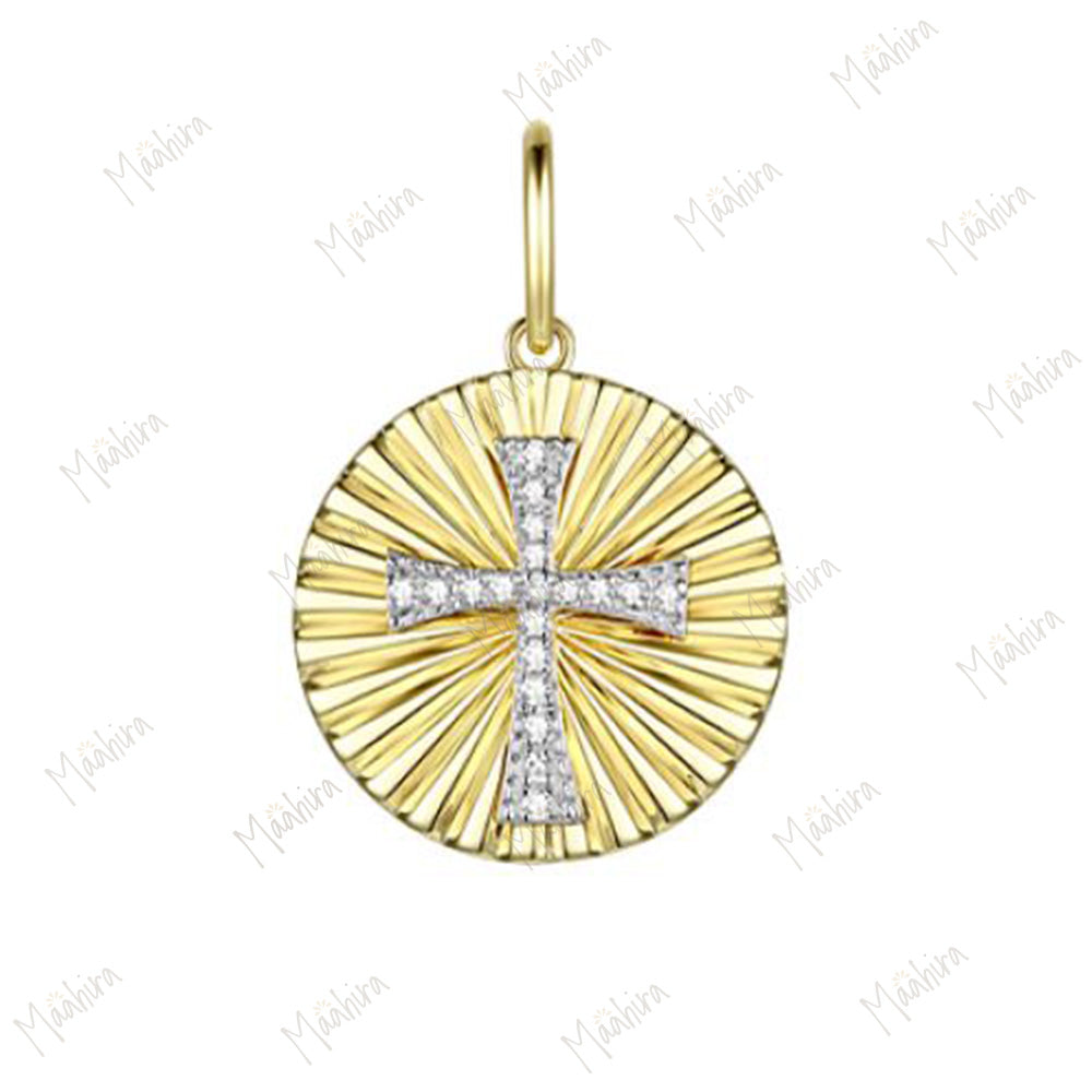 Diamond Cross On Medallion Pendant 15mm