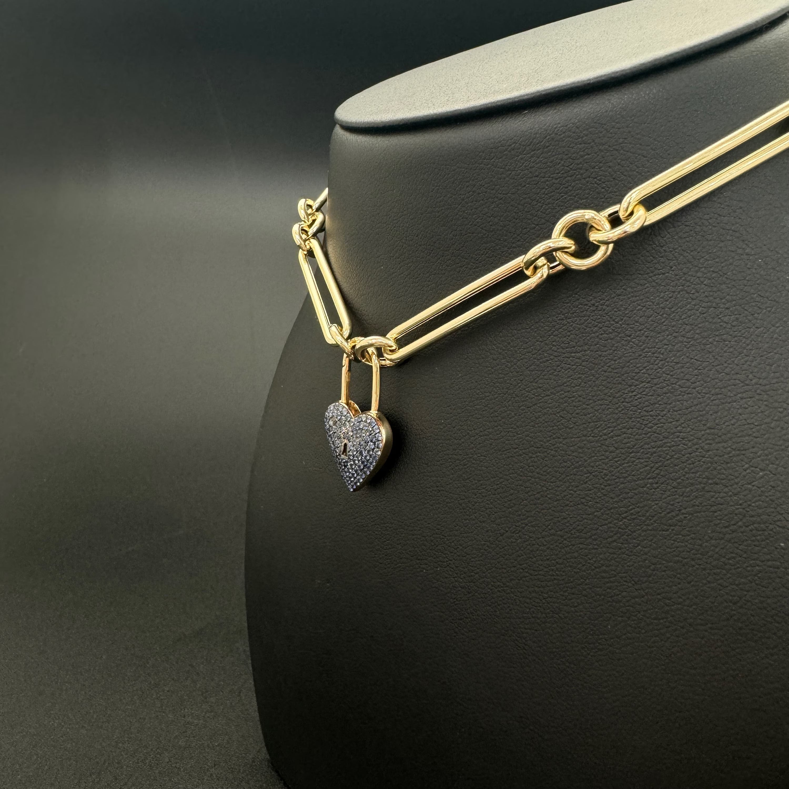 Blue Sapphire Lock Pattern Open/Close Heart Pendant 16x25mm
