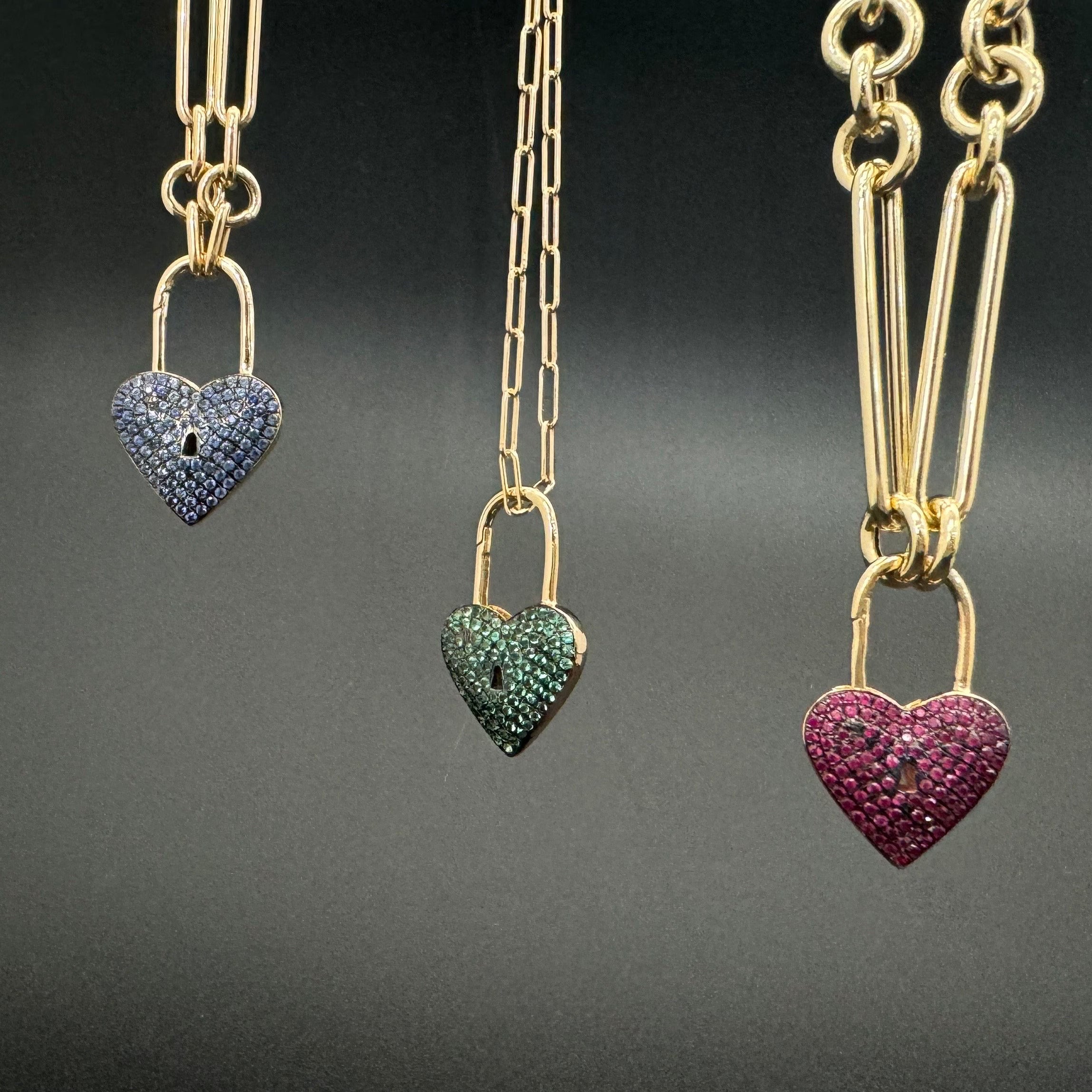 Blue Sapphire Lock Pattern Open/Close Heart Pendant 16x25mm