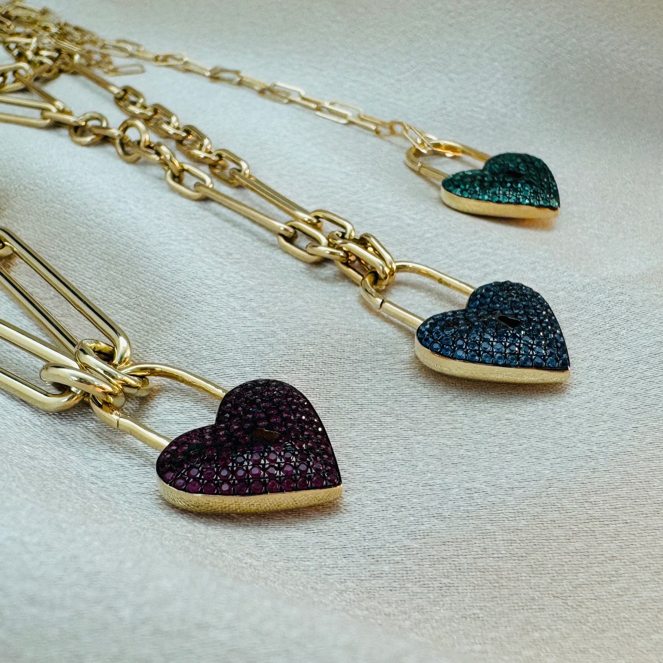 Blue Sapphire Lock Pattern Open/Close Heart Pendant 16x25mm