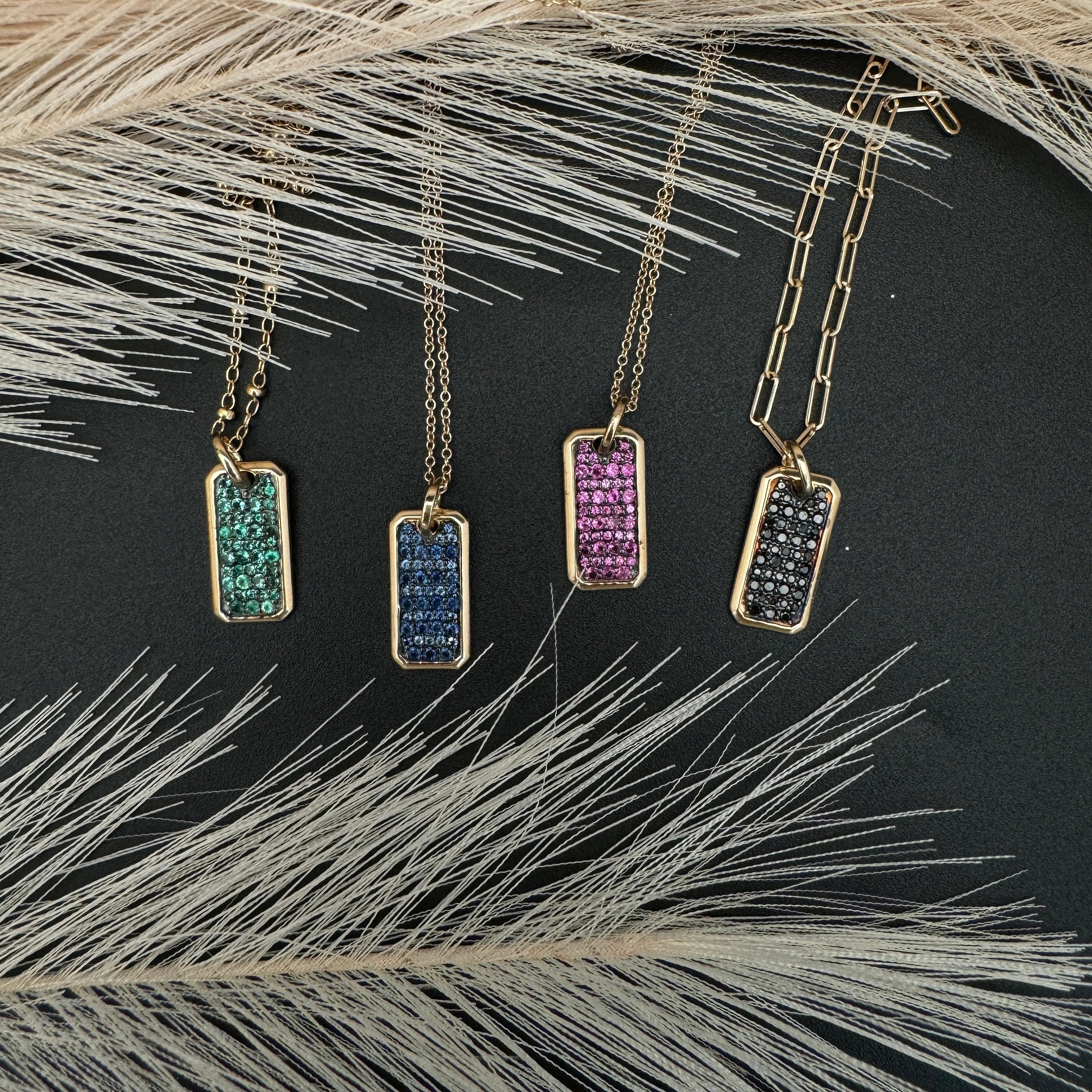 Blue Sapphire Dog Tag Pendant 9x18mm
