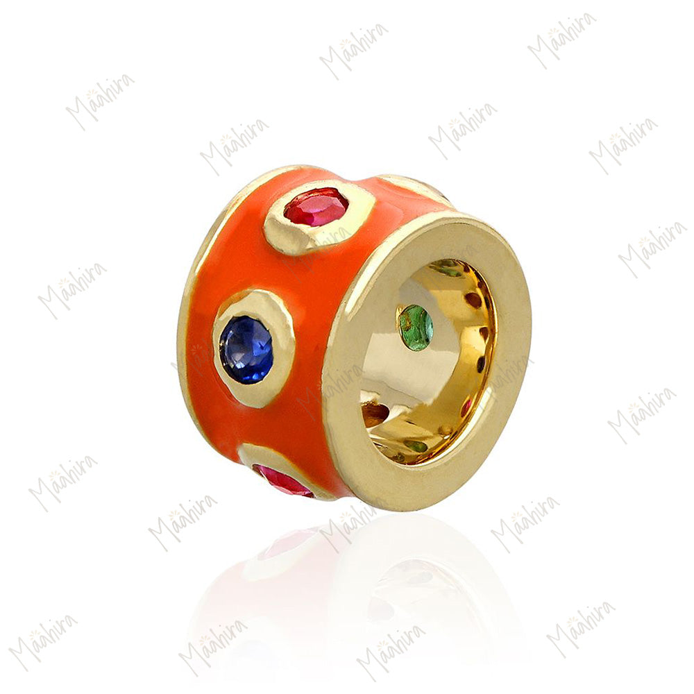 14k Gold Neon Royal Blue Enamel Multi Color Rondelle Bead / Roundel Bead Charm 4.70x7mm