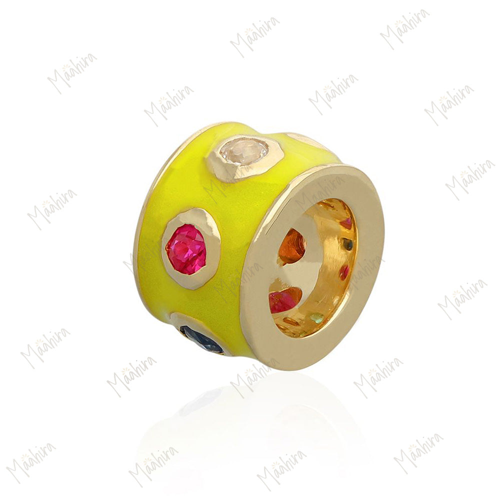 14k Gold Neon Royal Blue Enamel Multi Color Rondelle Bead / Roundel Bead Charm 4.70x7mm