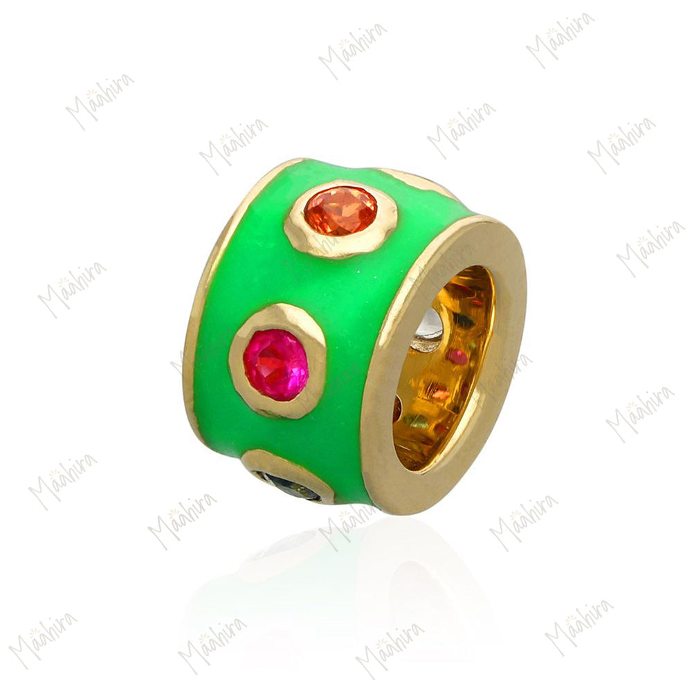 14k Gold Neon Royal Blue Enamel Multi Color Rondelle Bead / Roundel Bead Charm 4.70x7mm