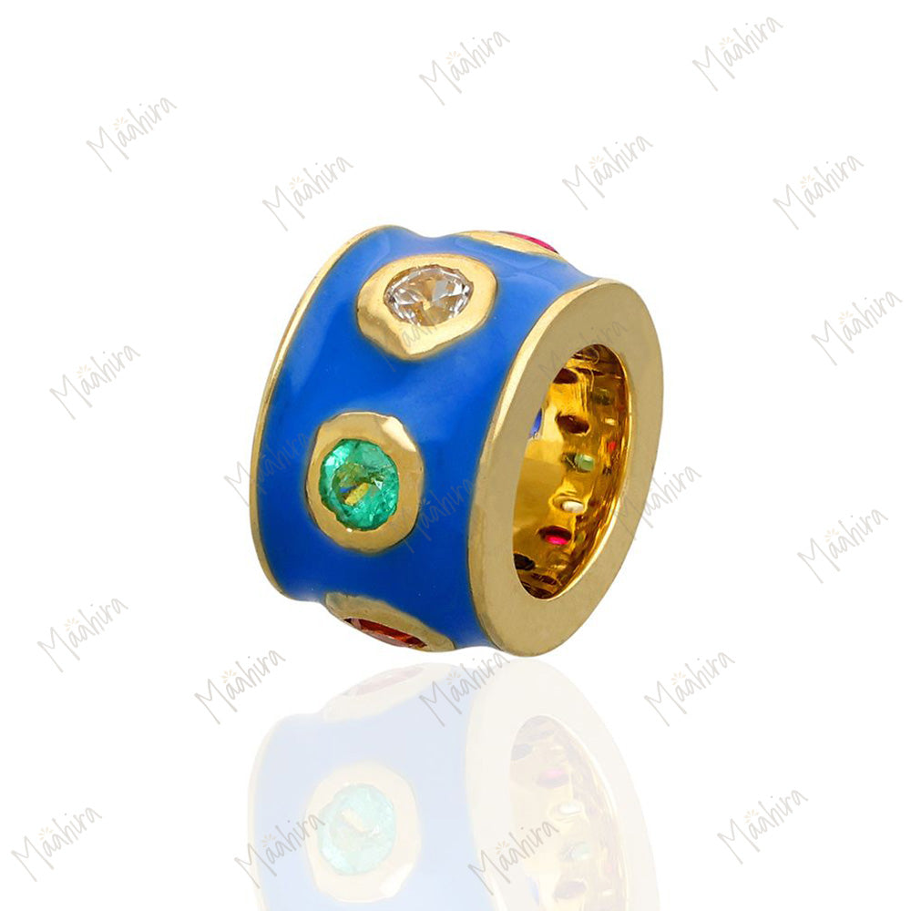 14k Gold Neon Royal Blue Enamel Multi Color Rondelle Bead / Roundel Bead Charm 4.70x7mm