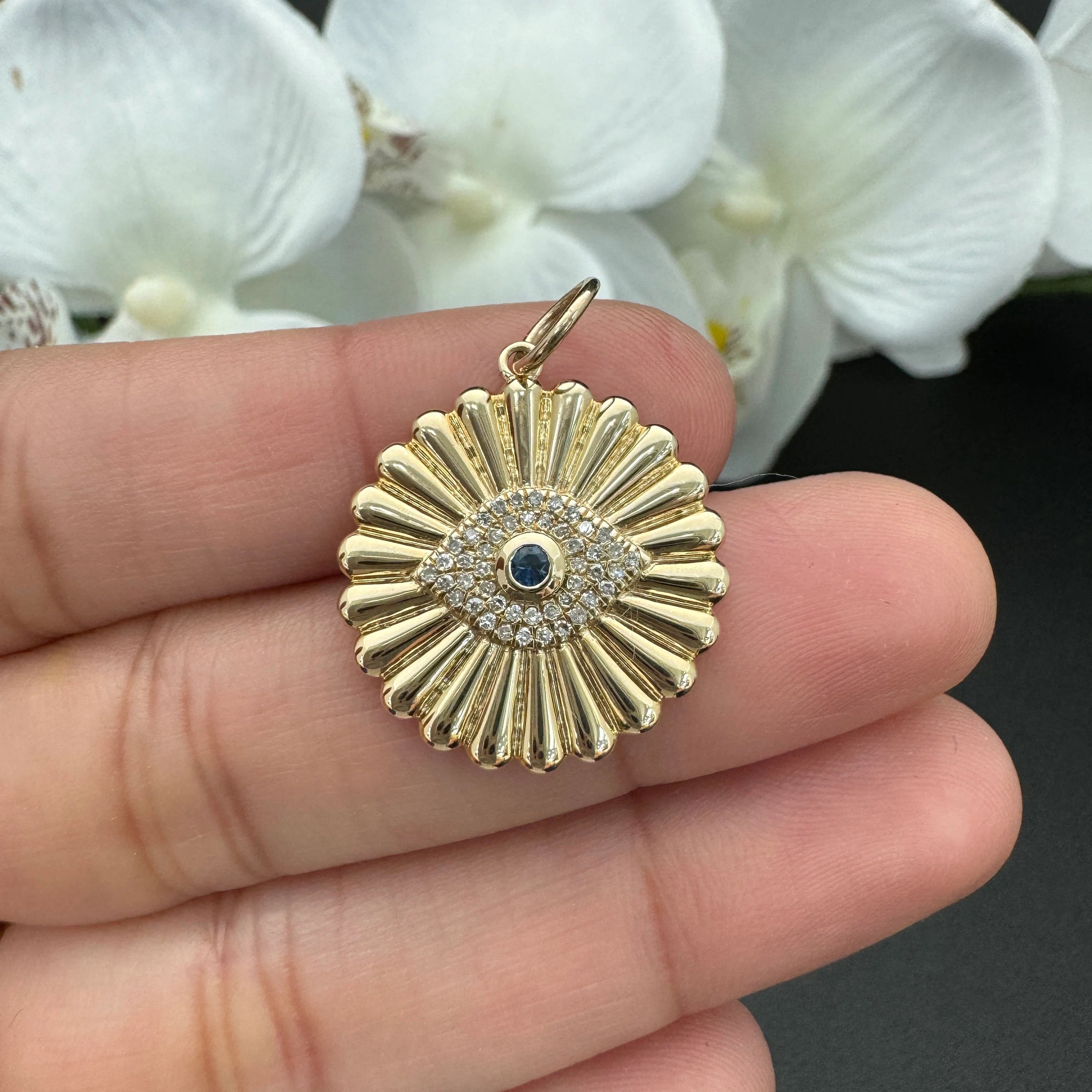 Diamond & Blue Sapphire Evil Eye Rays Pendant