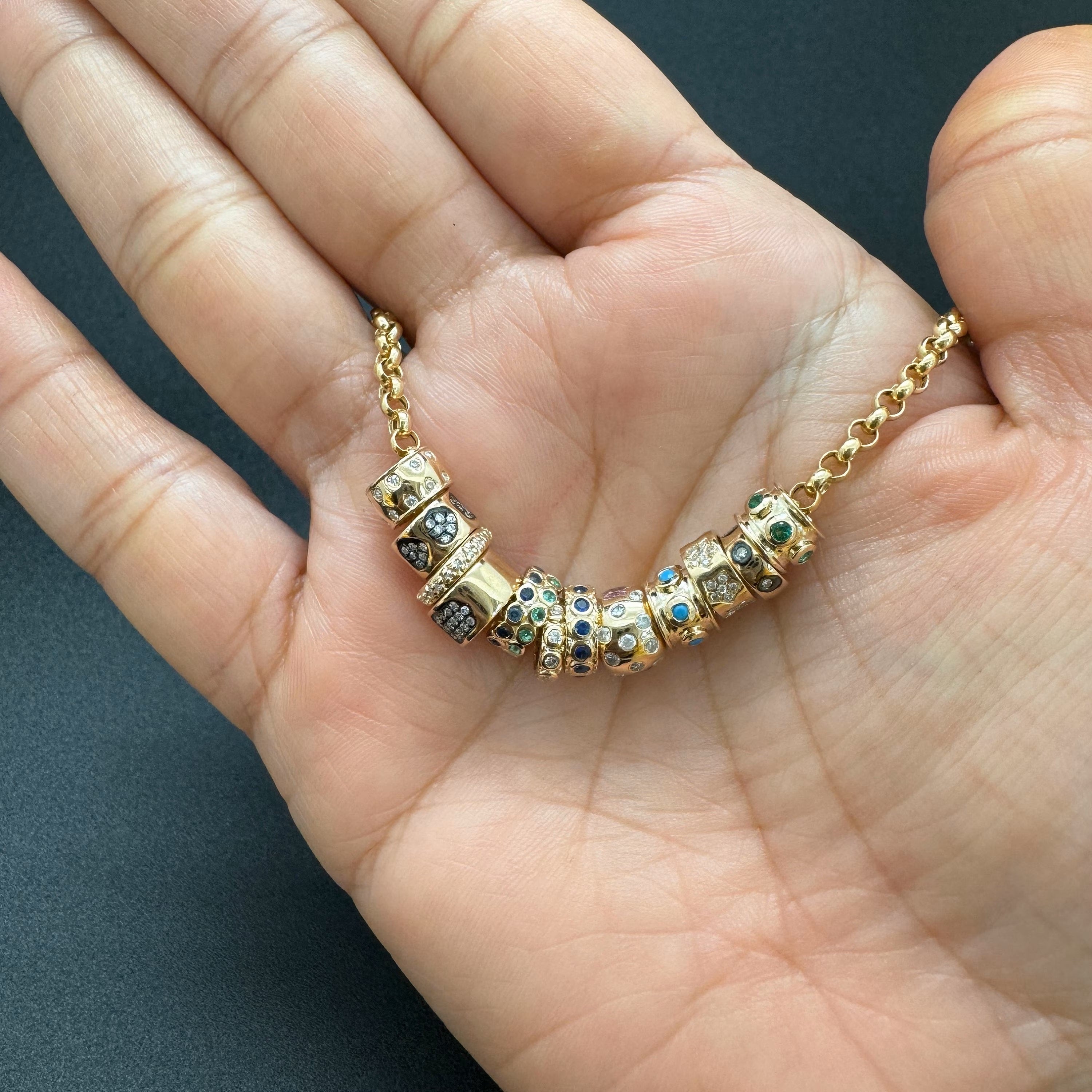 14k Gold Diamond Star Rondelle Bead / Roundel Bead Charm 7x5mm
