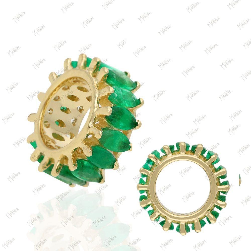 14k Gold Emerald/Blue Sapphire Rondelle Bead / Roundel Bead 8x8mm