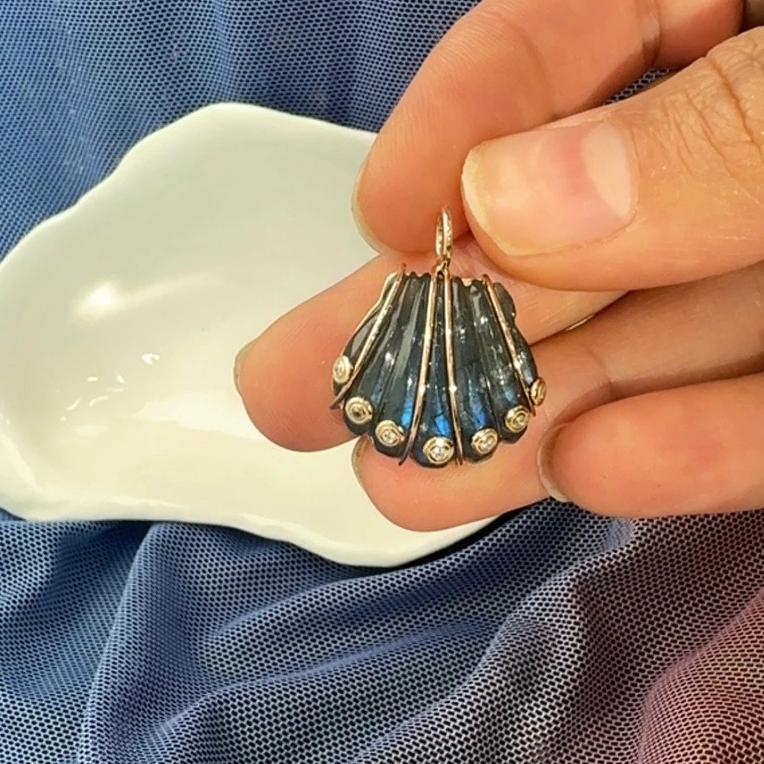 Diamond Labradorite Shell Pendant