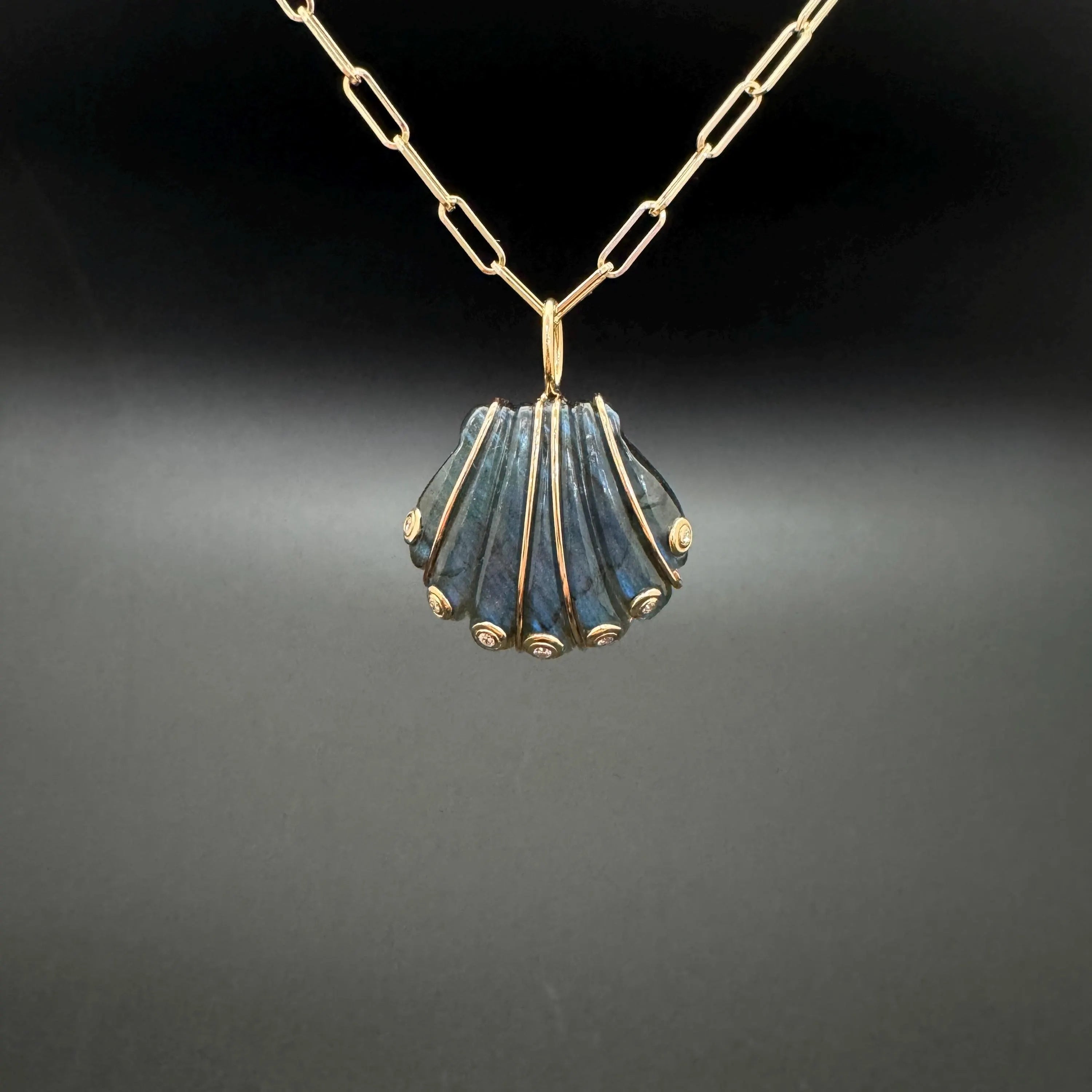 Diamond Labradorite Shell Pendant