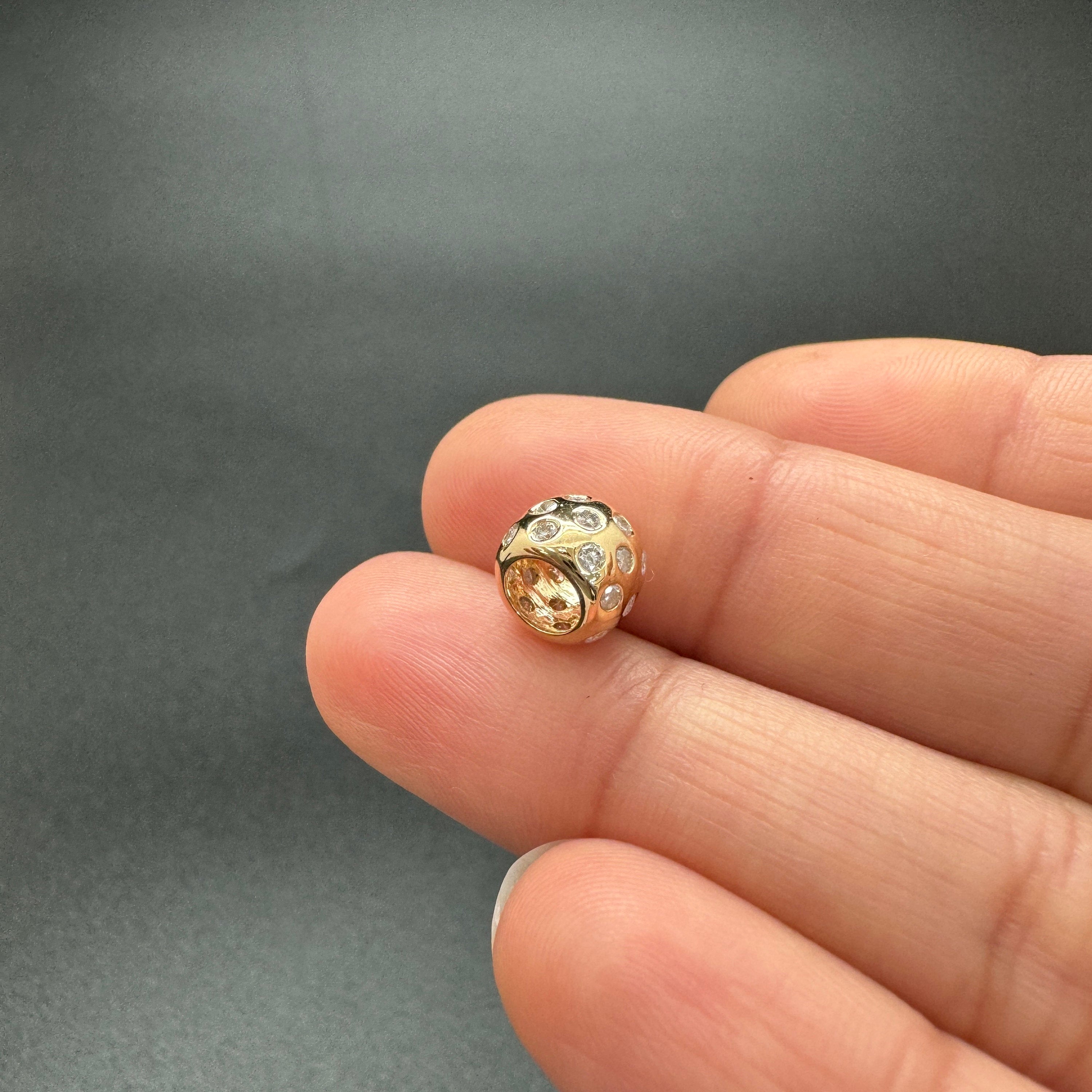 14k Gold Diamond Rondelle Bead / Roundel Bead Charm 6x7.50mm