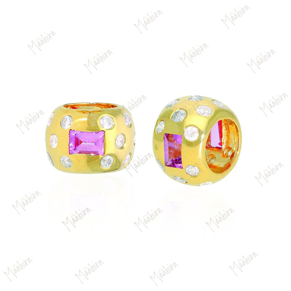 14k Gold Diamond & Emerald Rondelle Bead / Roundel Charm 5.80x7.50mm