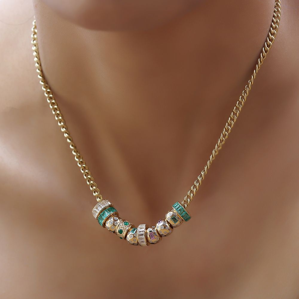 14k Gold Rondelle beads with Baguette Rainbow Moonstone Roundel Charm