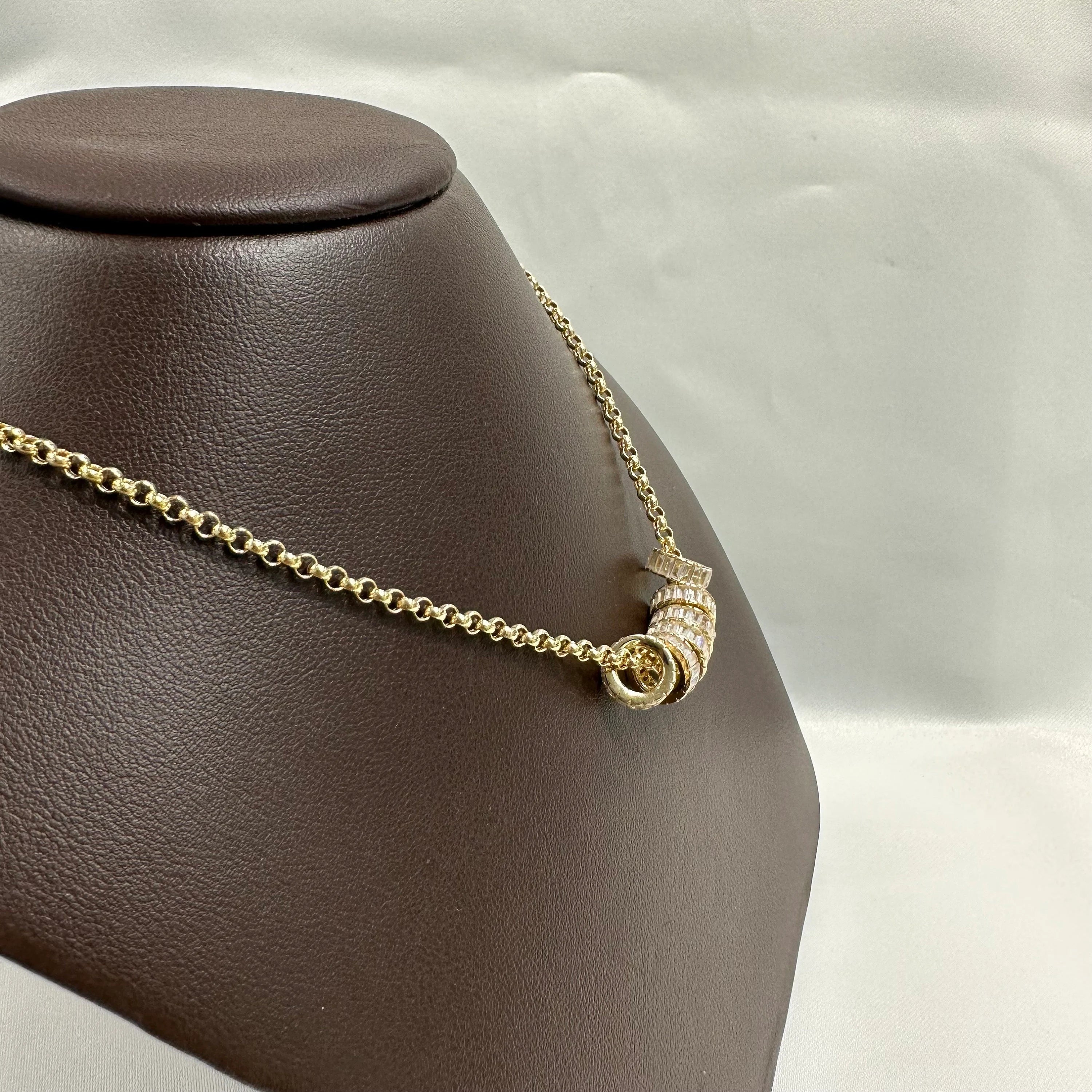 14k Gold Rondelle beads with Baguette Rainbow Moonstone Roundel Charm
