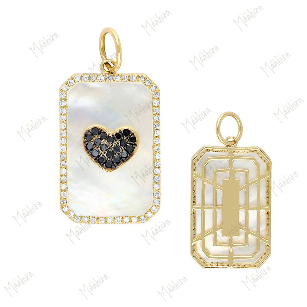 Diamond & Mother Of Pearl / Black Diamond Heart Pendant 24x10mm