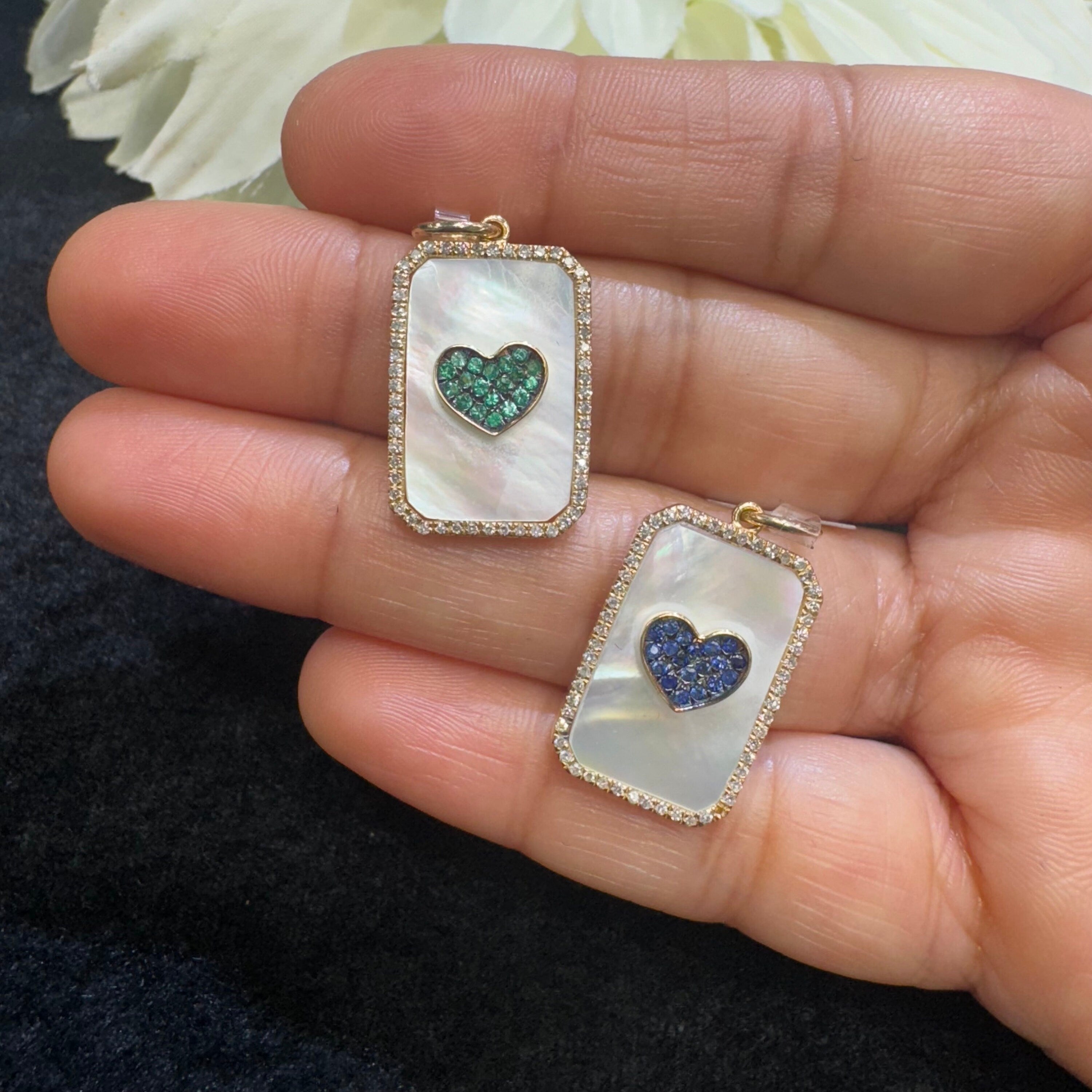 Diamond & Mother Of Pearl / Black Diamond Heart Pendant 24x10mm